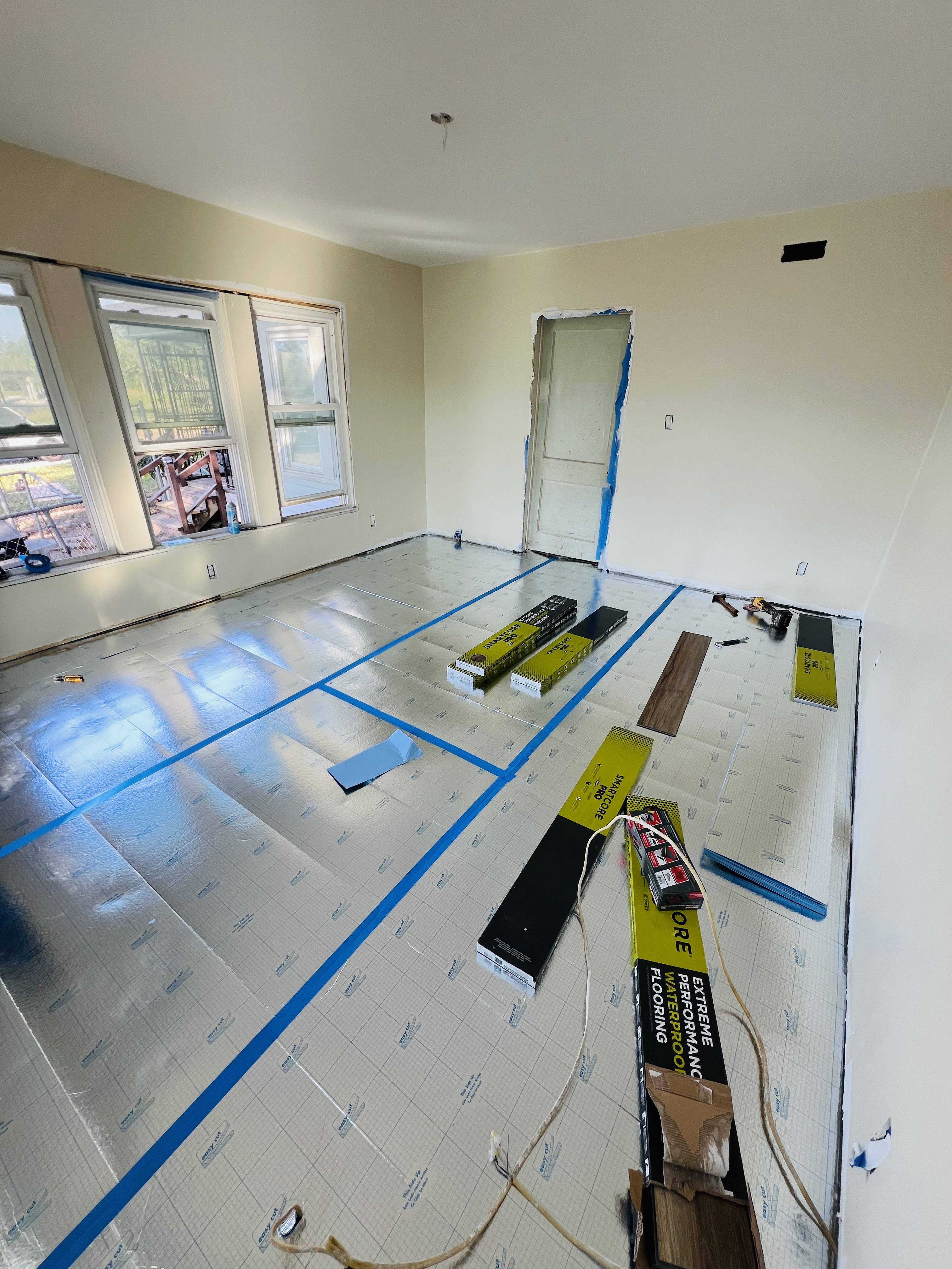 Flooring installed during the final stage of interior restoration