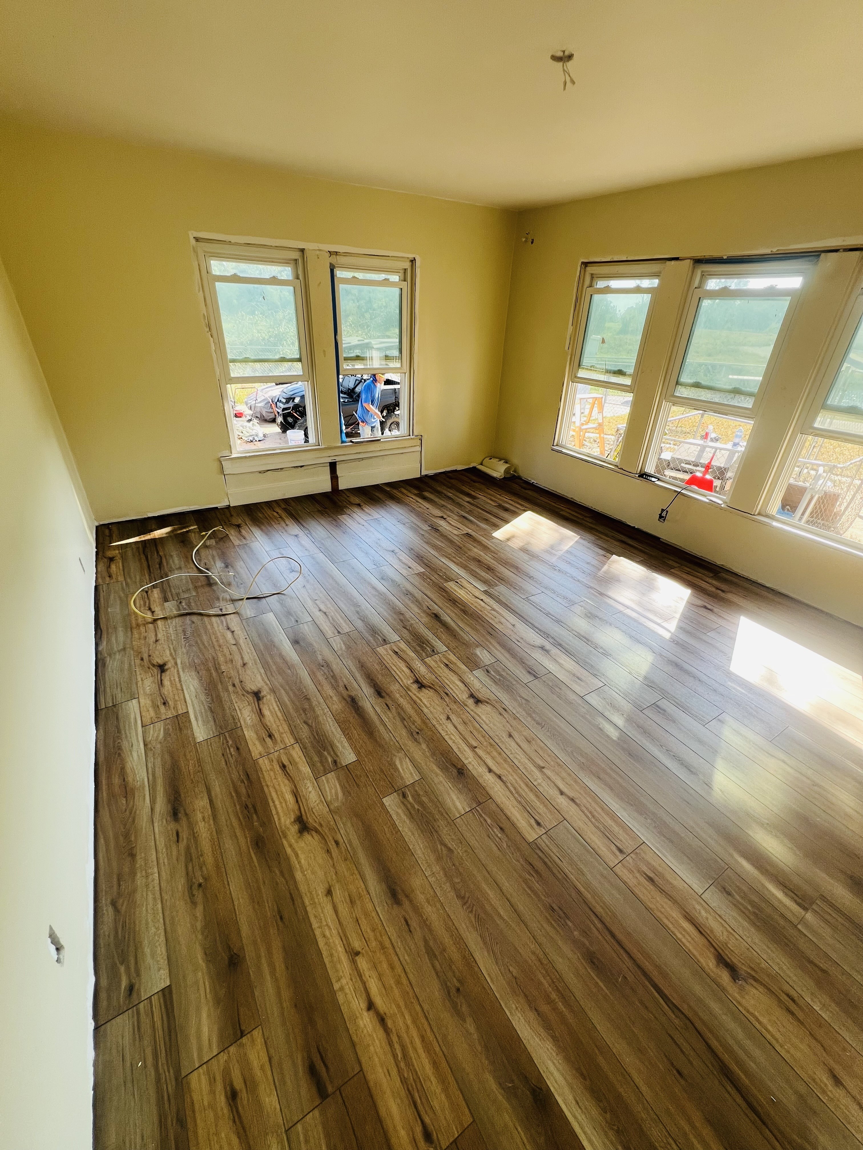 Finished wood flooring in restored room