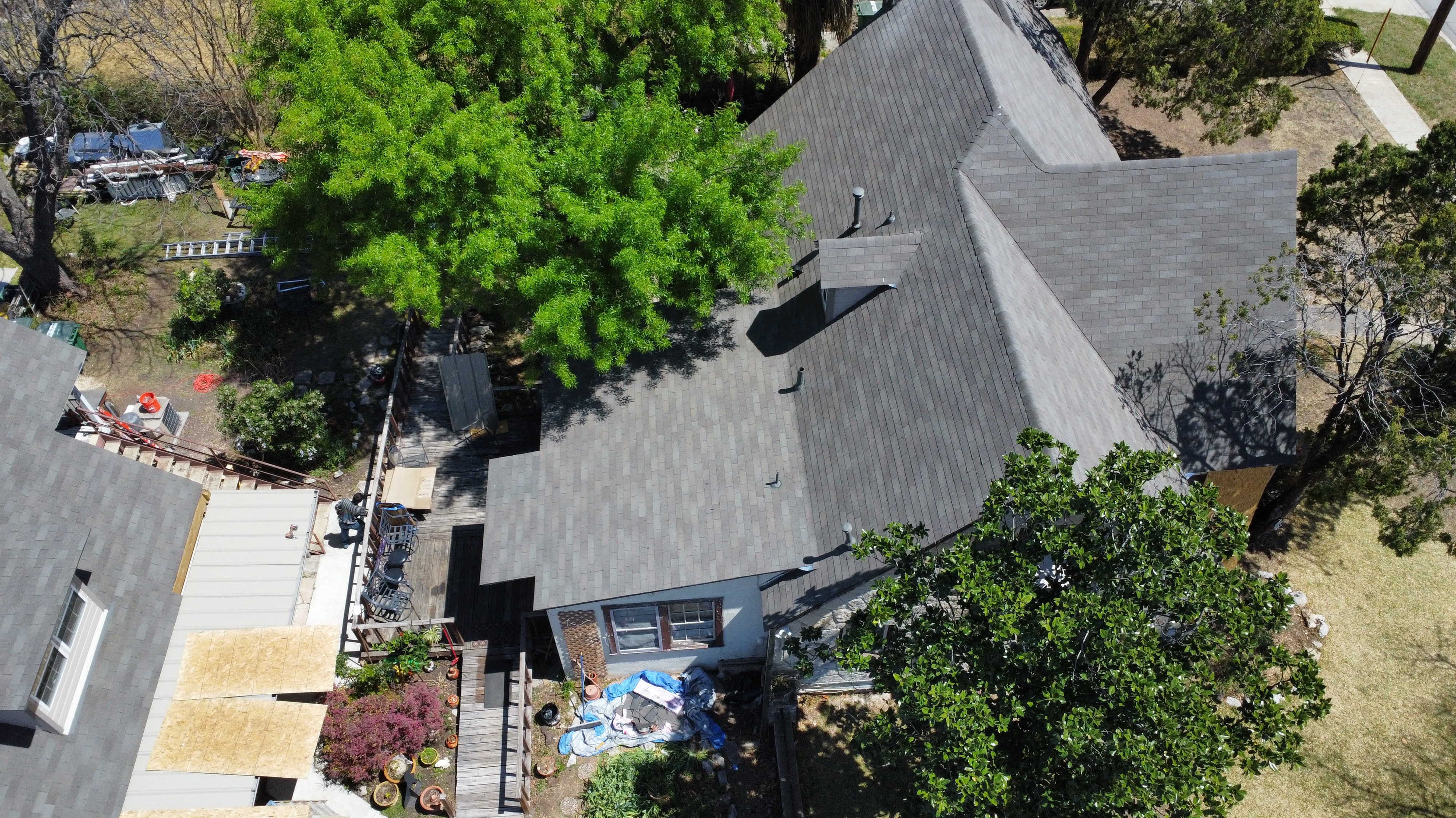 Aerial view of finished roof replacement