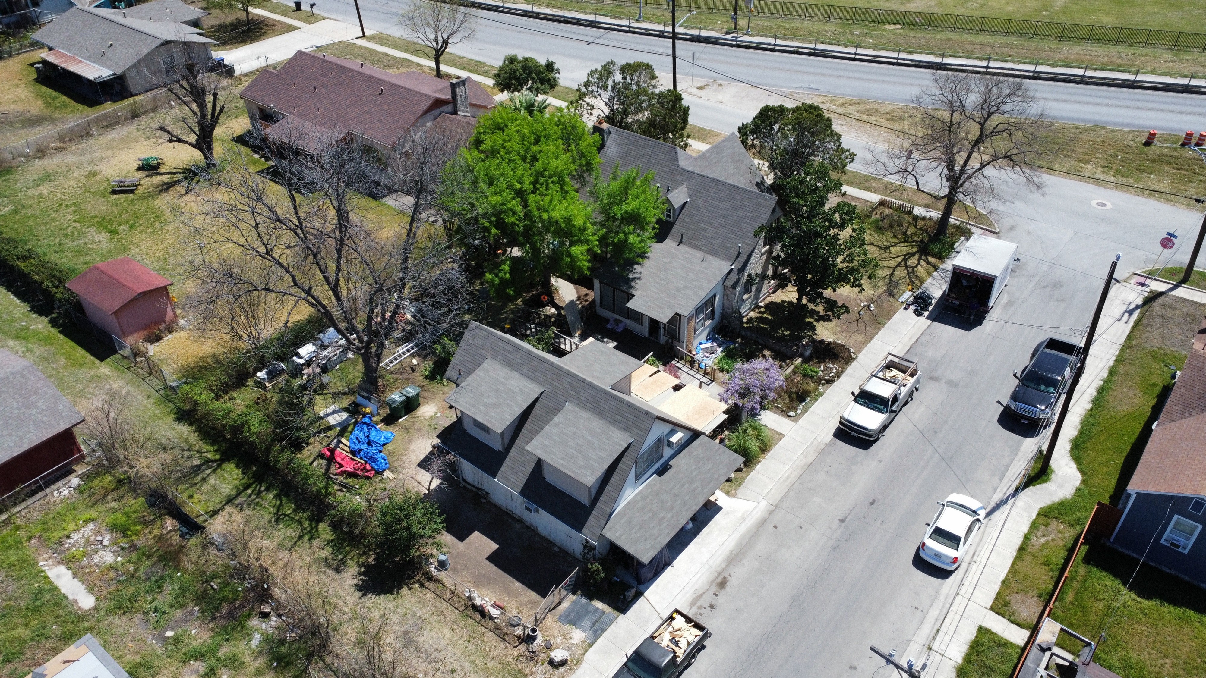 Aerial view of storm damage repair project