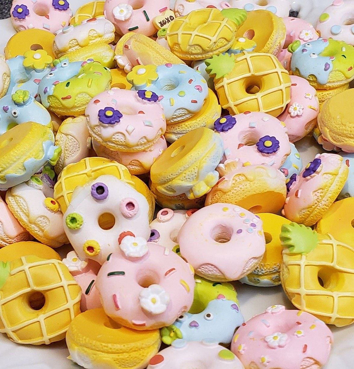 Pink frosted faux donut cabochons