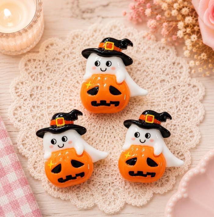Ghost with Pumpkin Cabochons