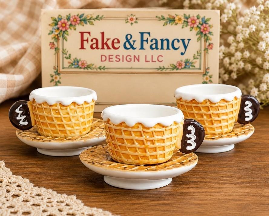 Miniature waffle cone coffee cup charms
