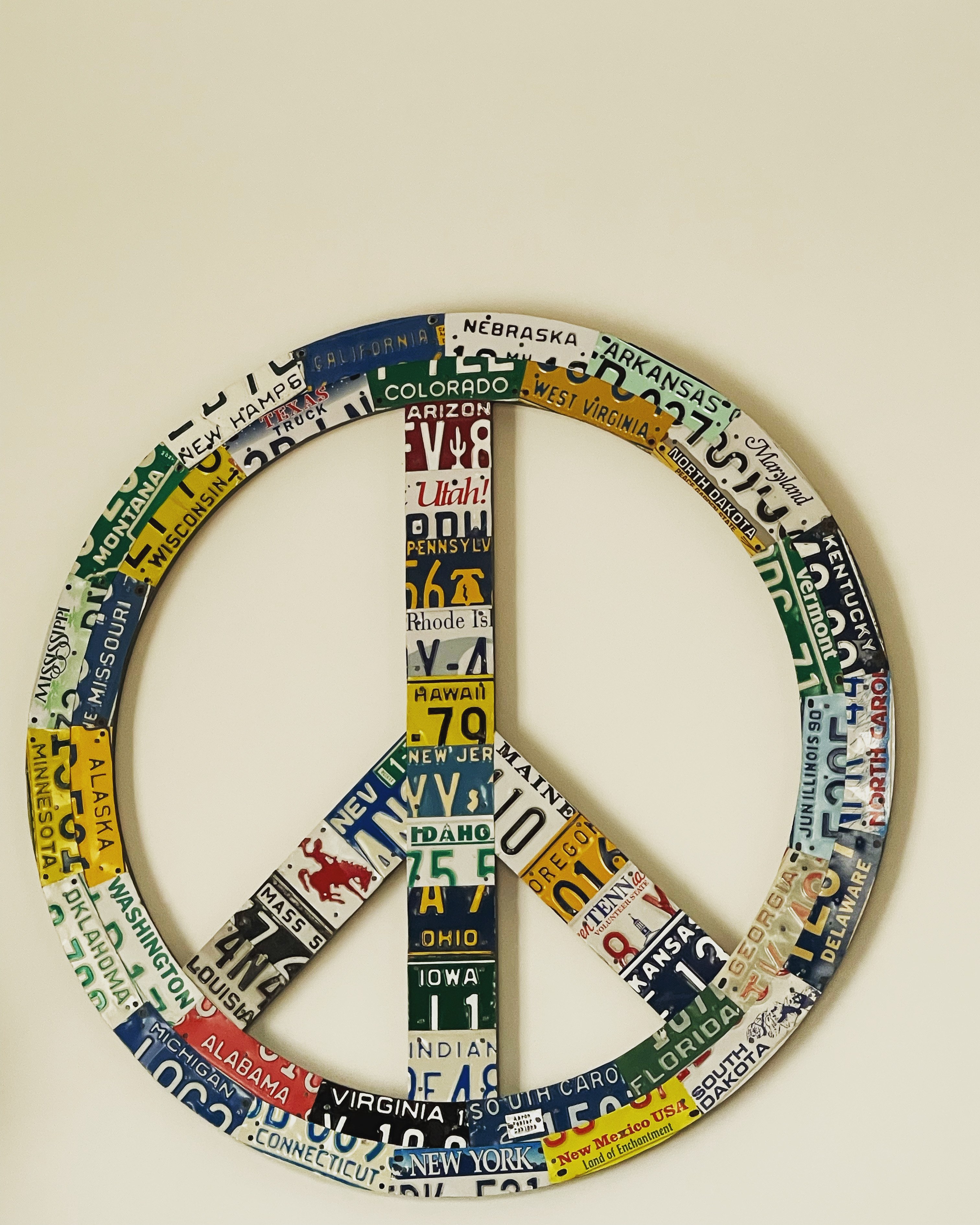 Colorful peace sign artwork in the suite