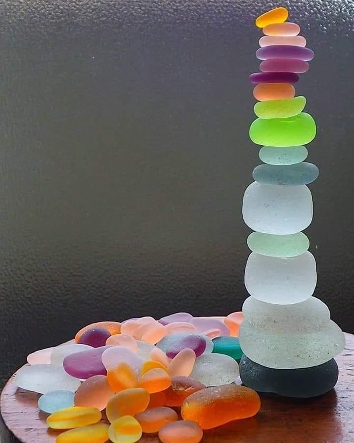 Stacked sea glass sculpture