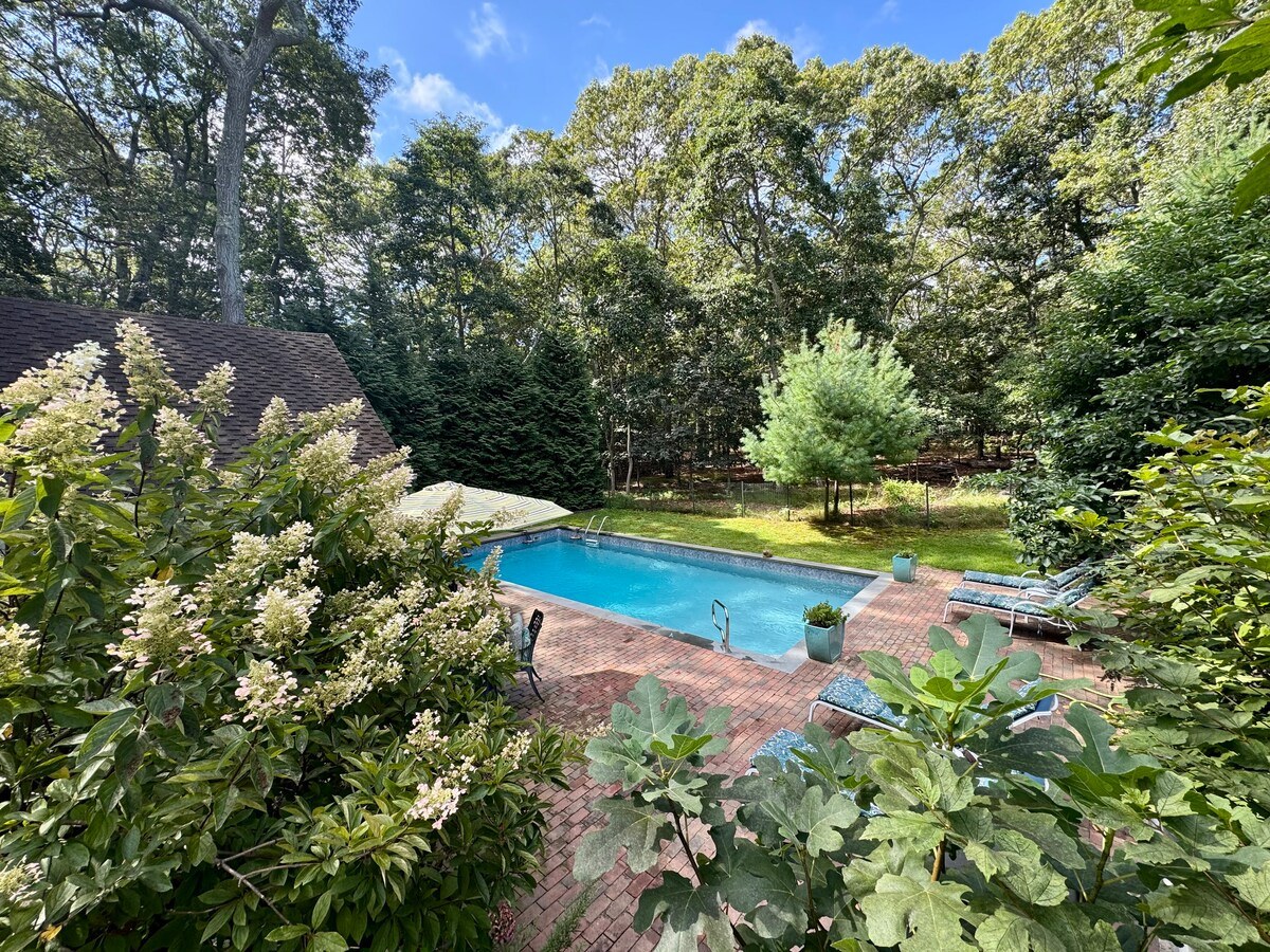 Private pool in a leafy East Hampton garden