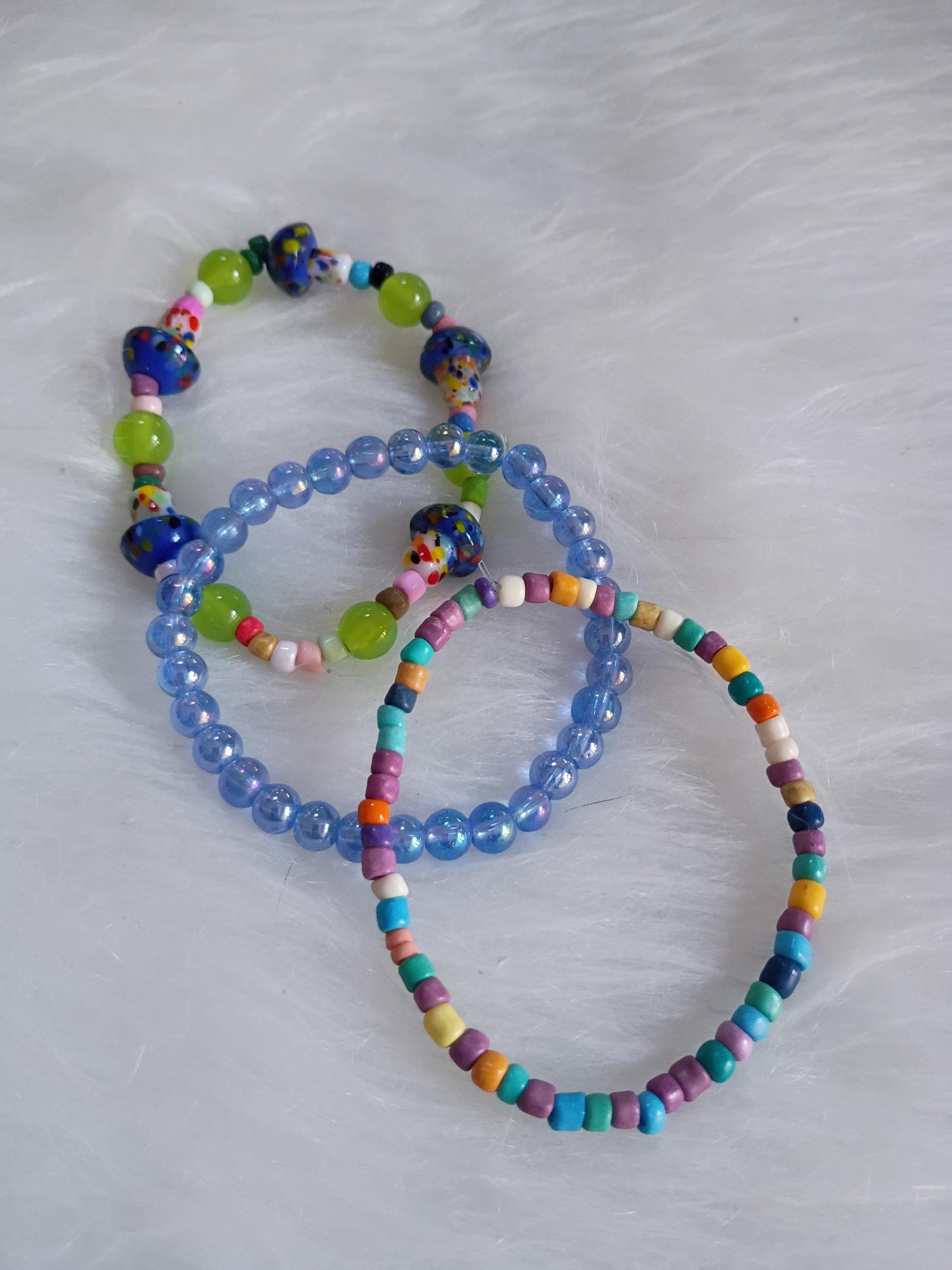 Multi-colored 3-piece set beaded bracelet, view 2