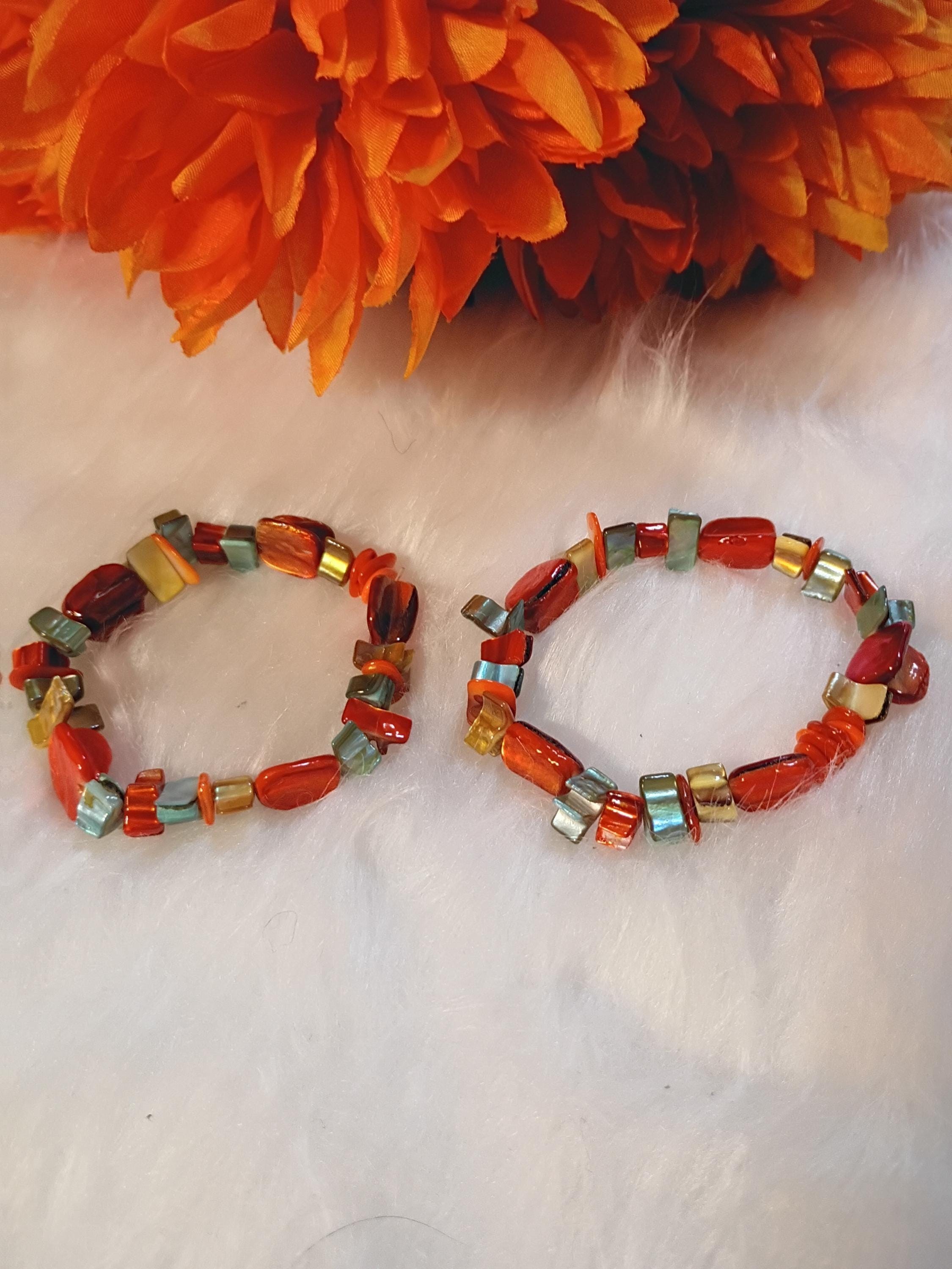 Orange and Teal beaded bracelet
