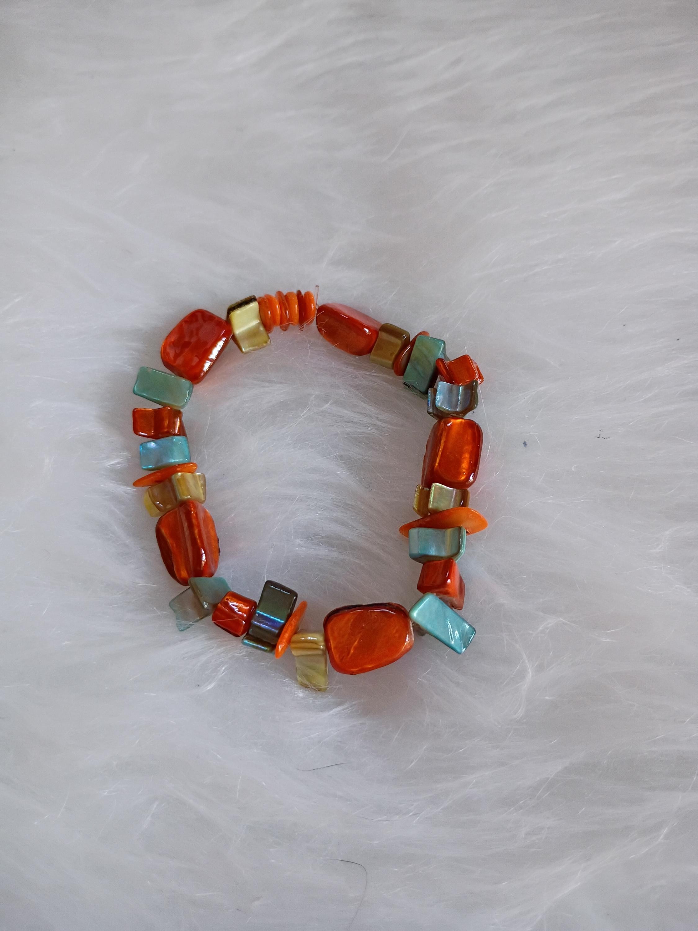 Orange and Teal beaded bracelet, view 3