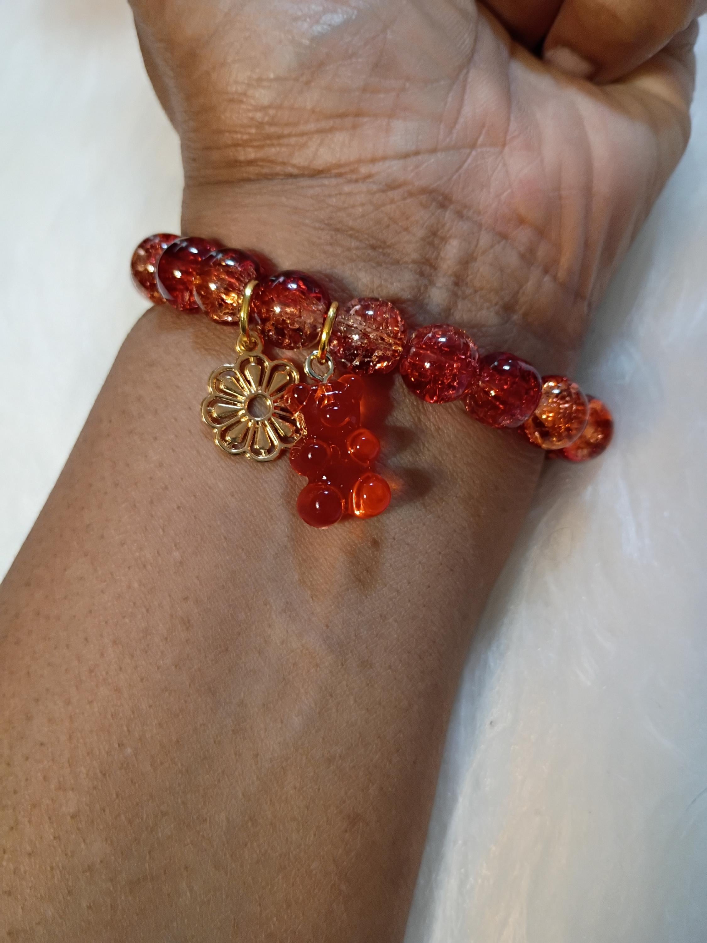 Orange beaded charm Bracelet, view 2