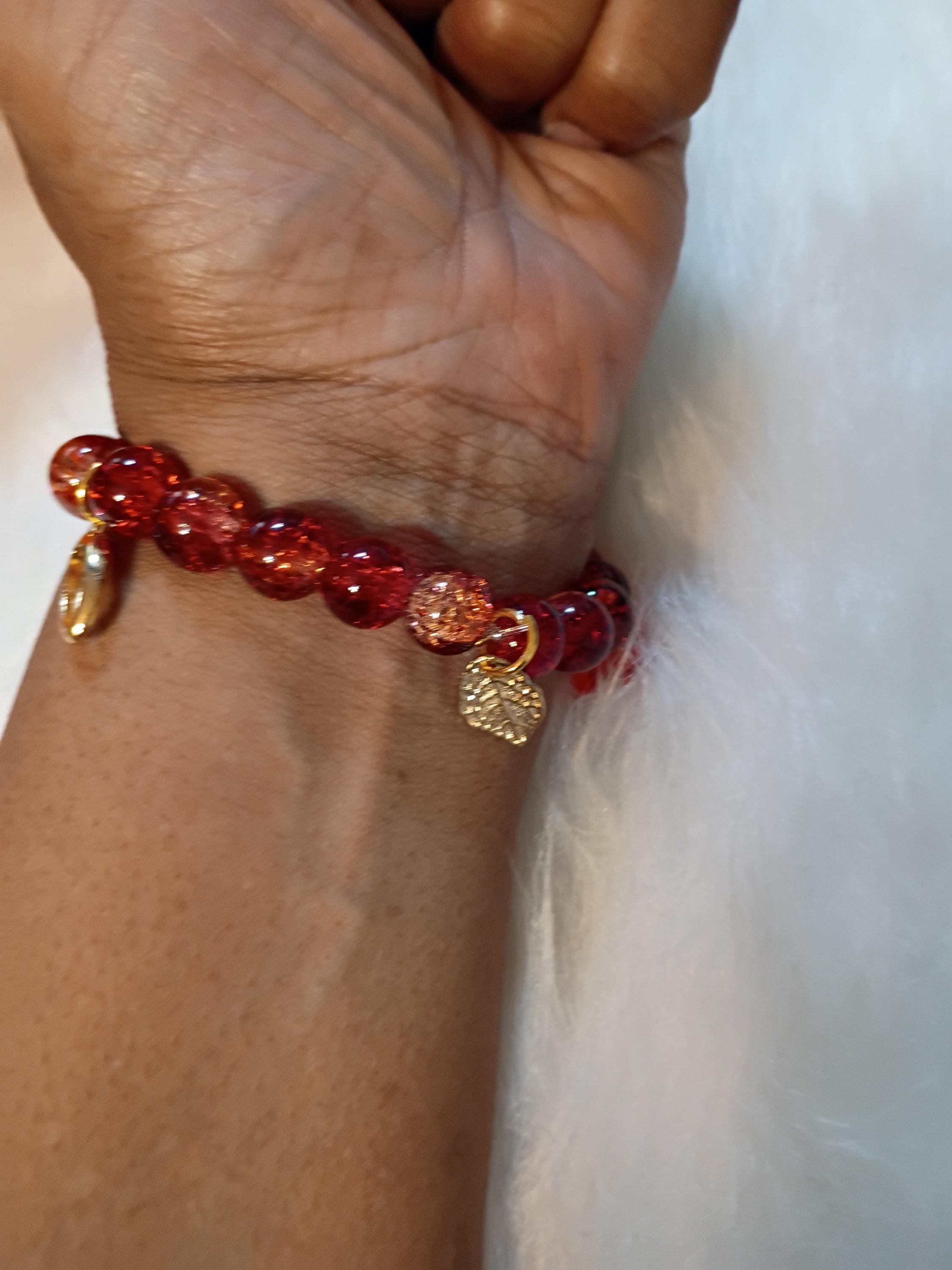 Orange beaded charm Bracelet, view 3