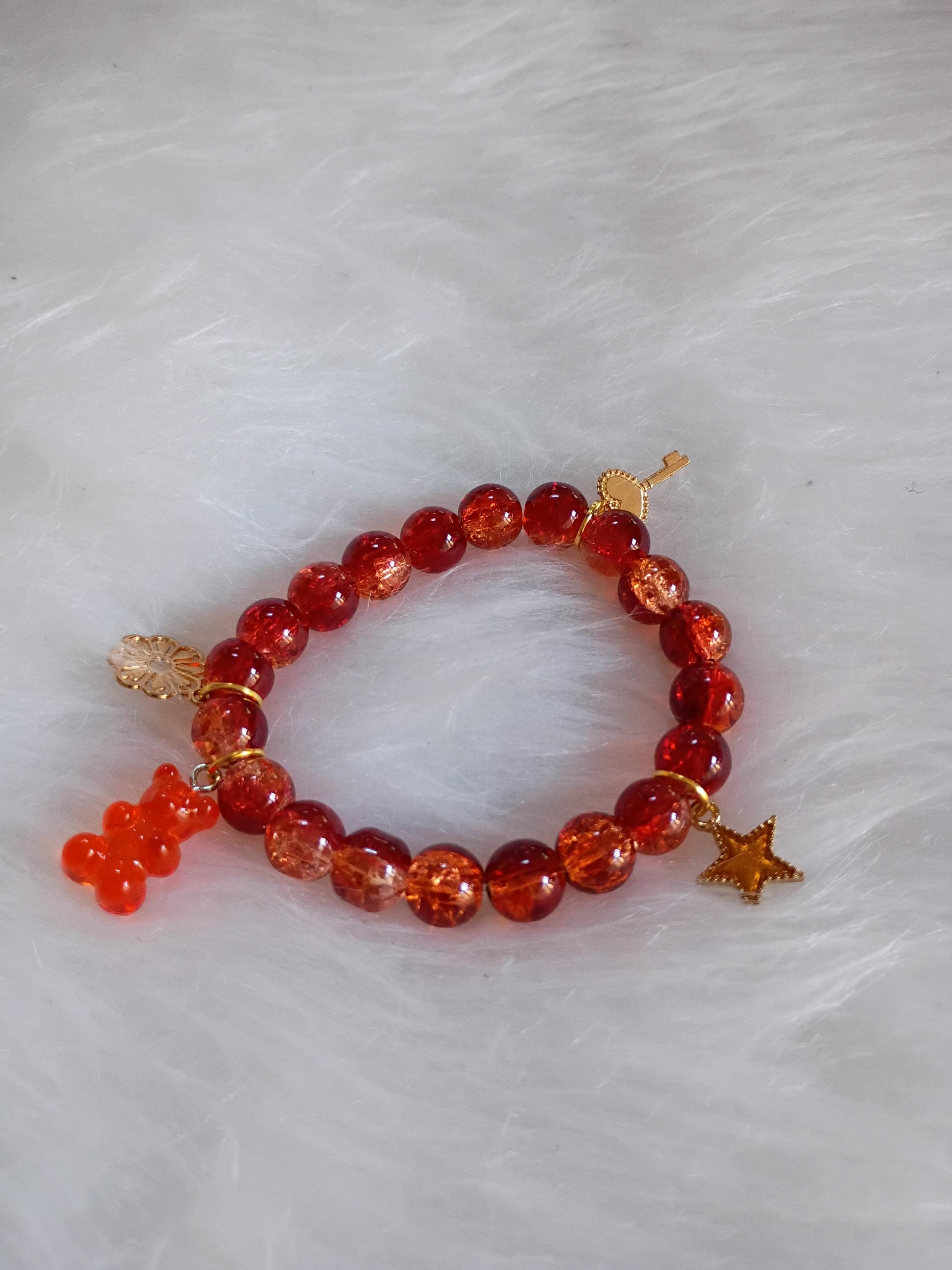 Orange beaded charm Bracelet, view 4
