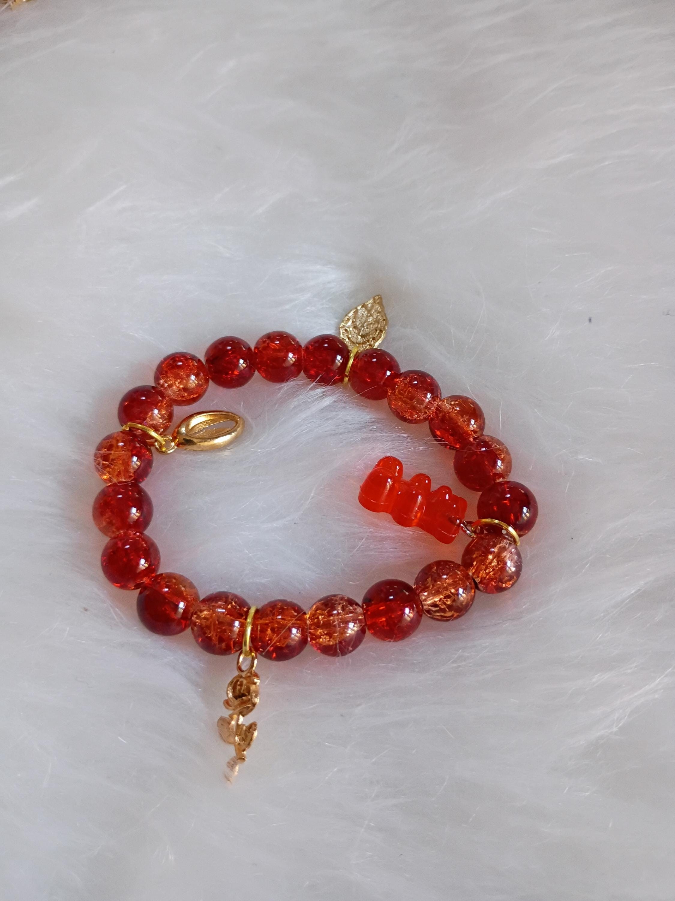 Orange beaded charm Bracelet, view 5