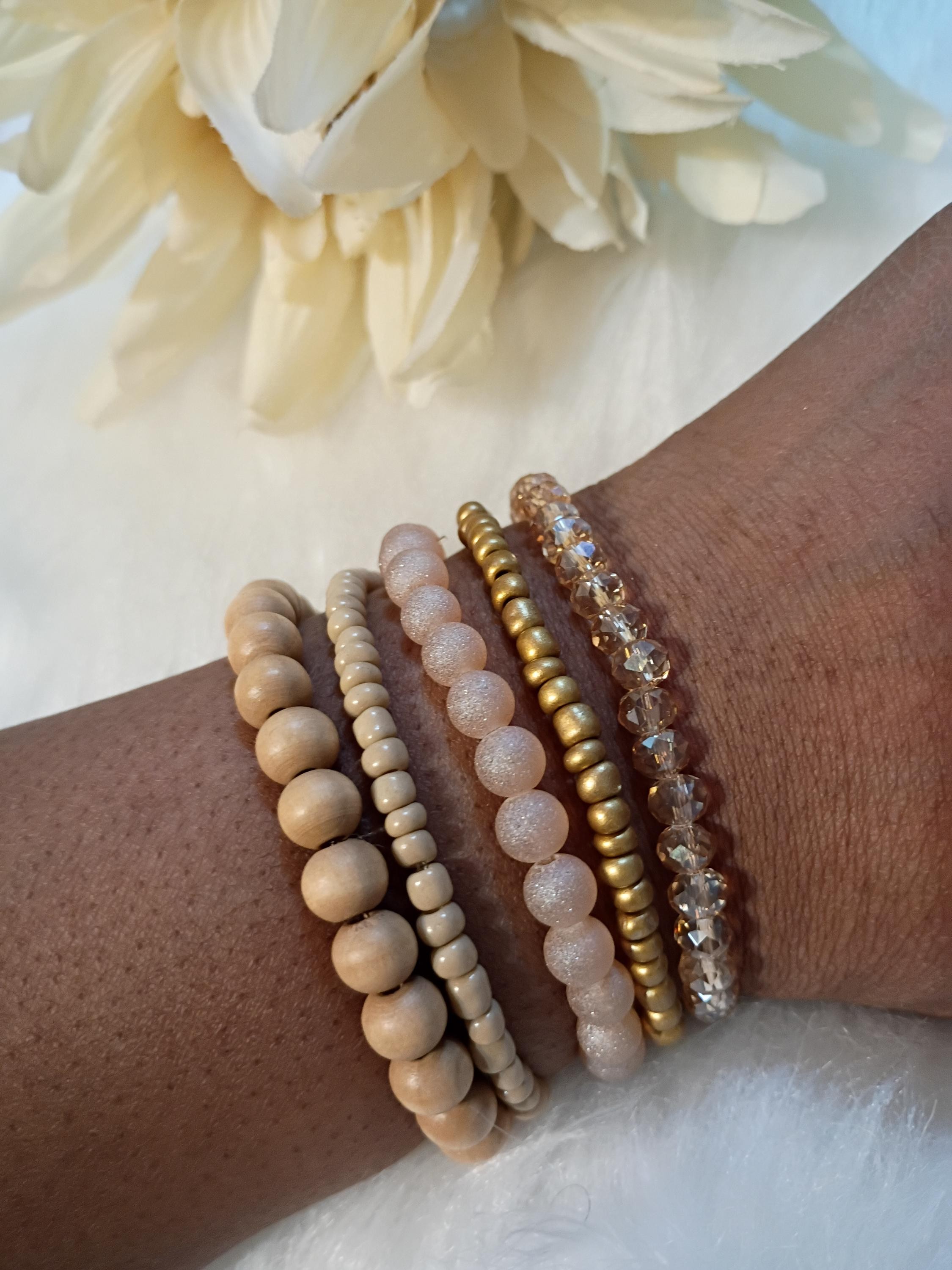 Set of brown stone beaded bracelets., view 2