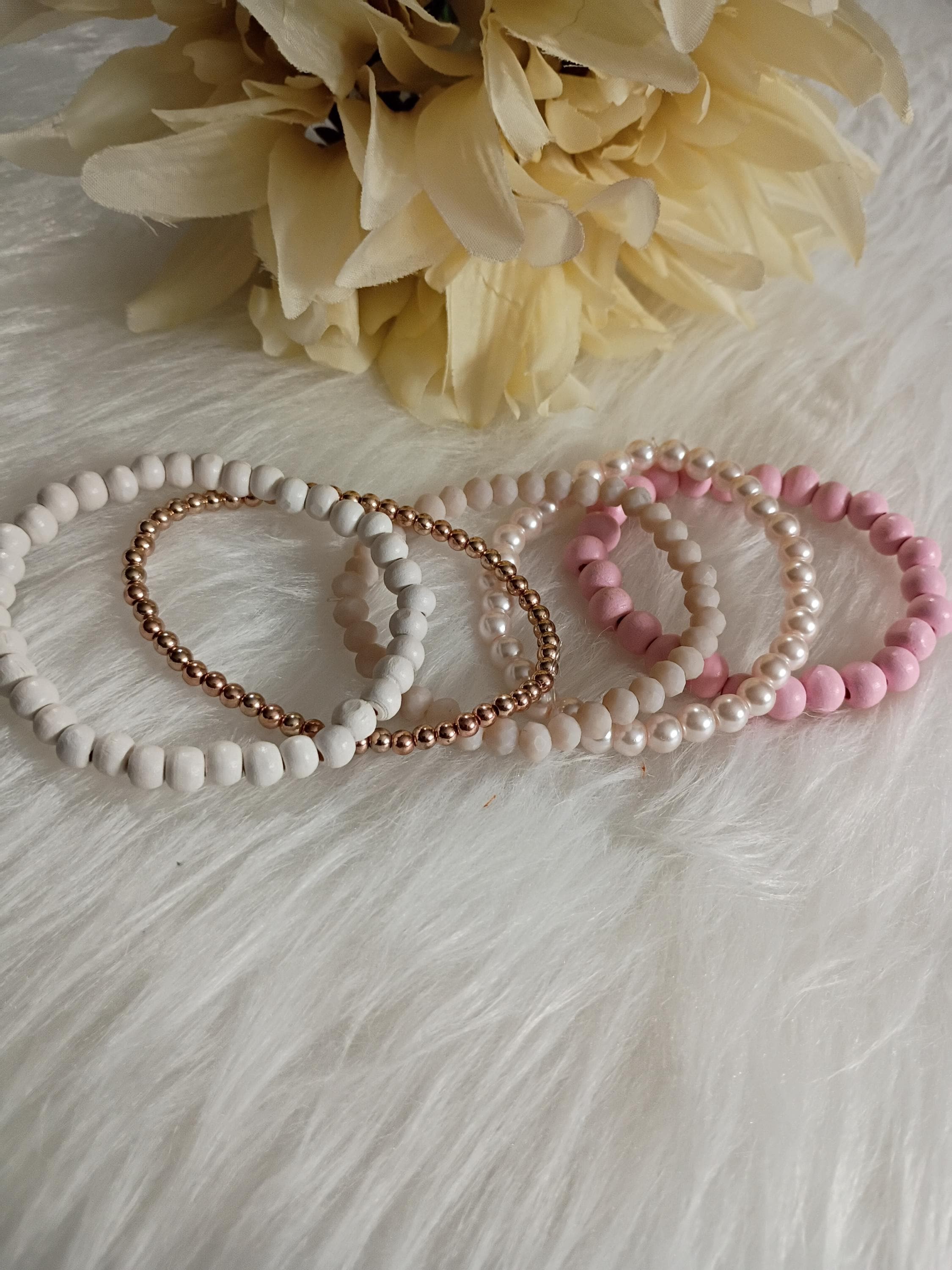 Stylish Stack of Five Beaded Bracelets