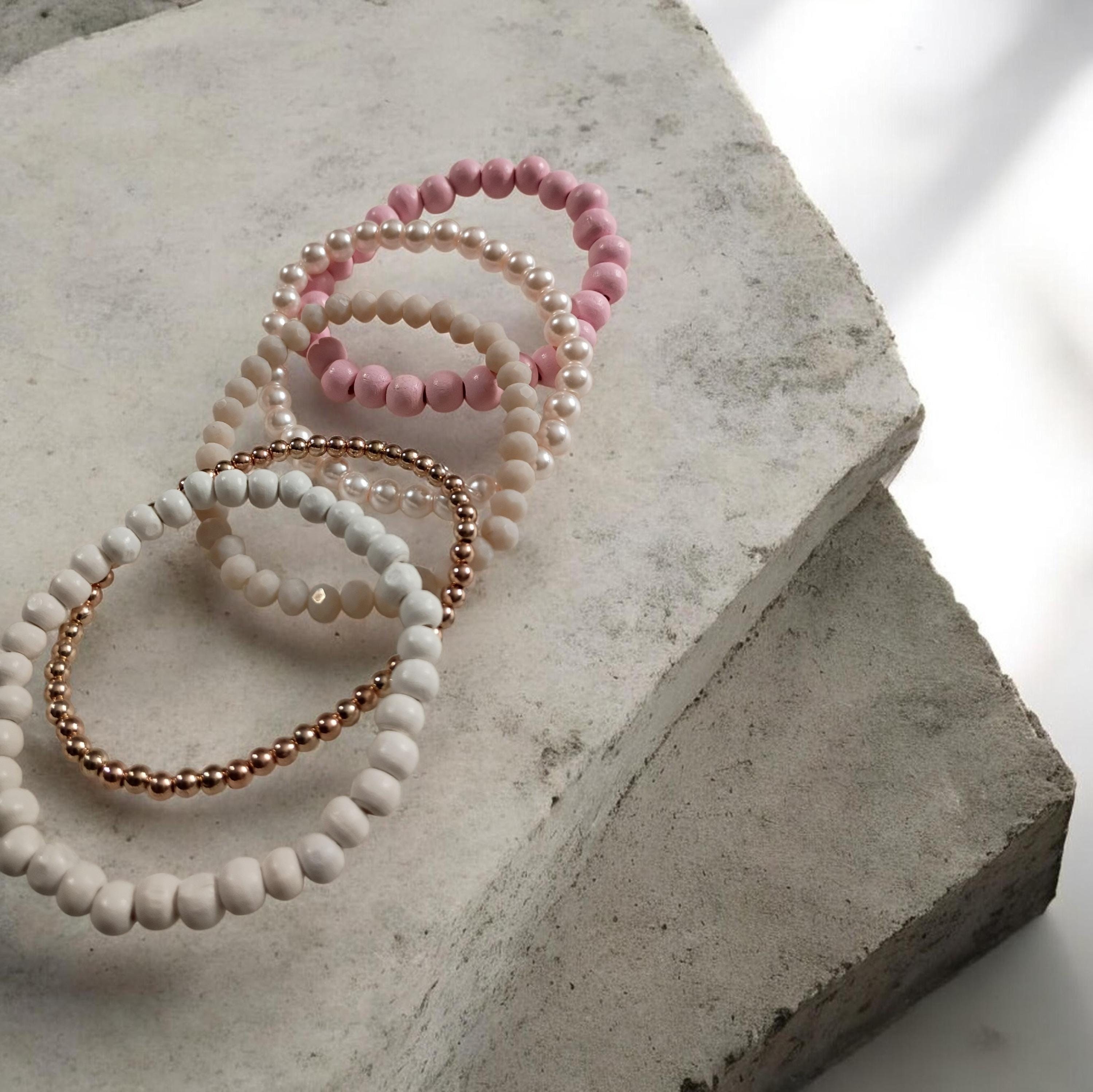 Stylish Stack of Five Beaded Bracelets, view 2