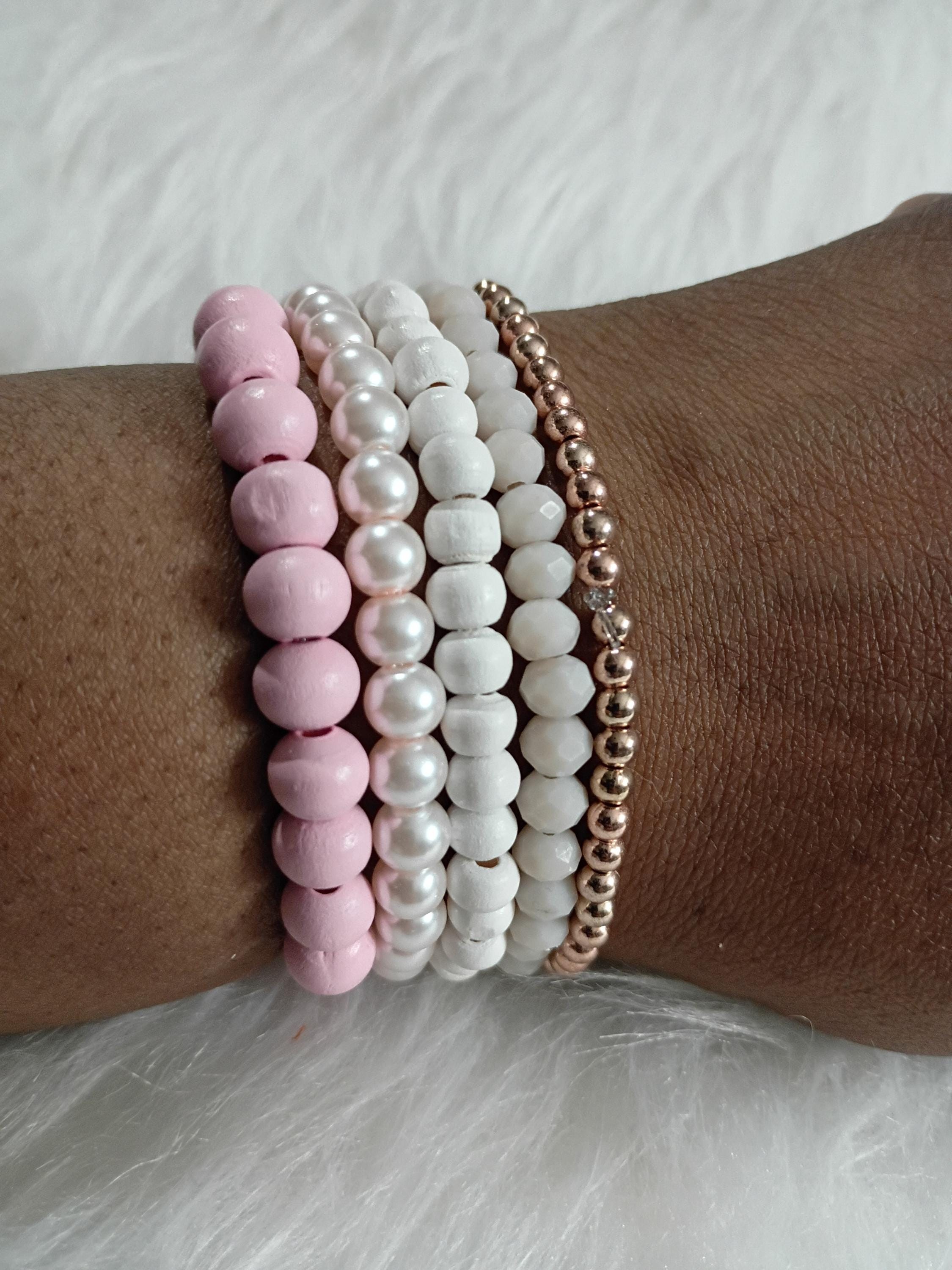 Stylish Stack of Five Beaded Bracelets, view 3