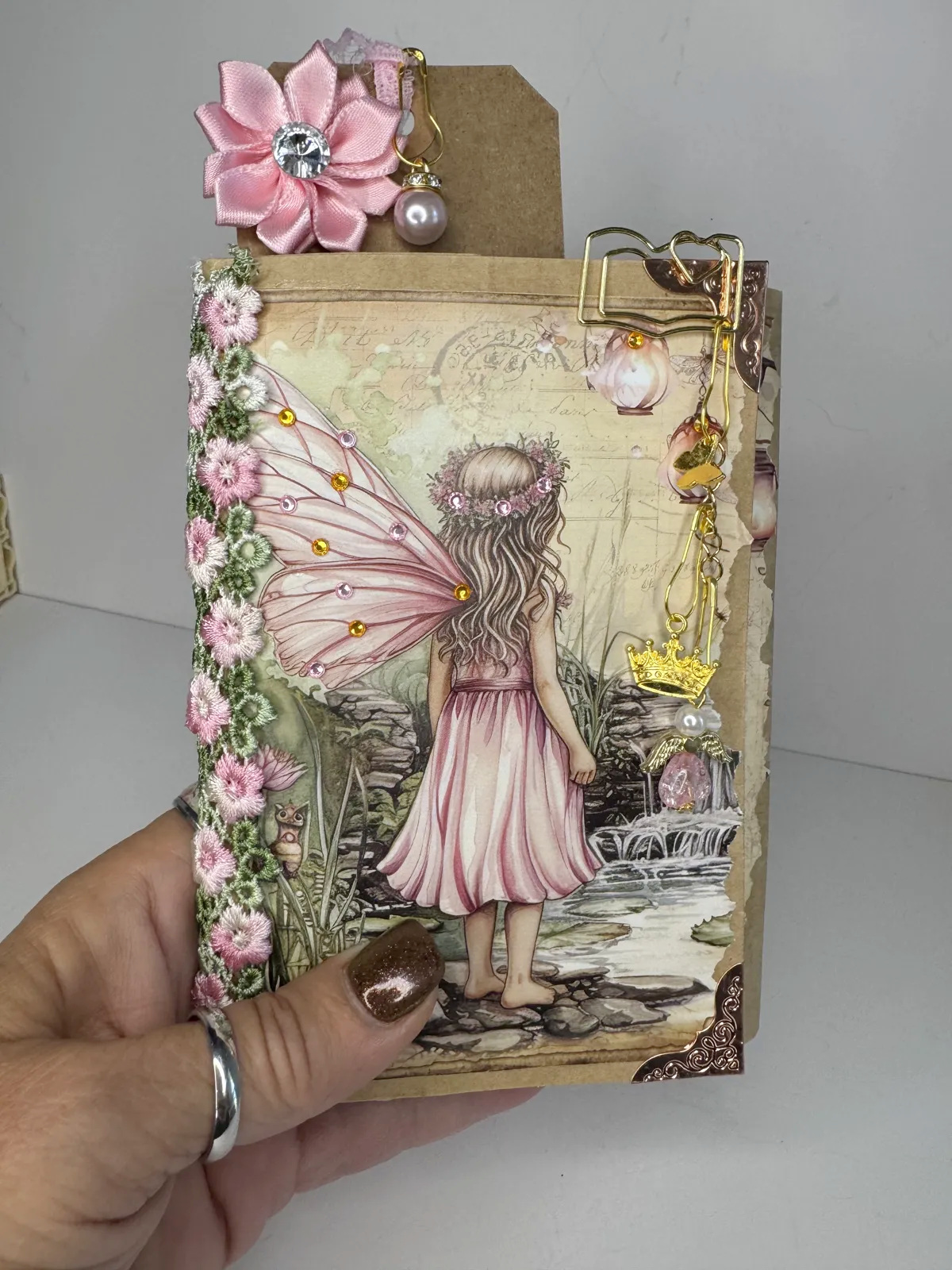 An embellished handcrafted journal from DD Creations