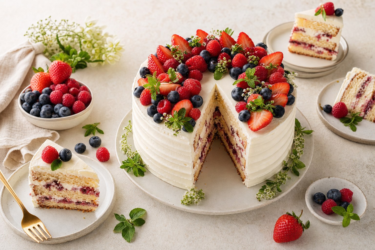 Berry-topped cake prepared for a celebration