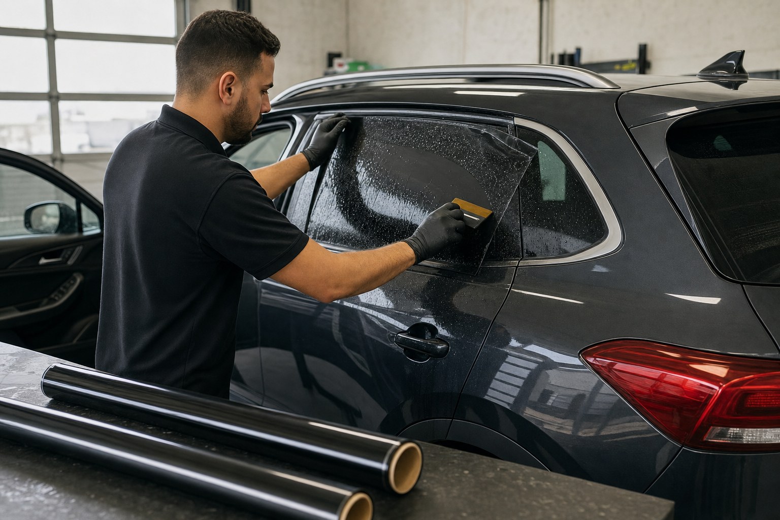 Automotive Window Film in a professional installation environment