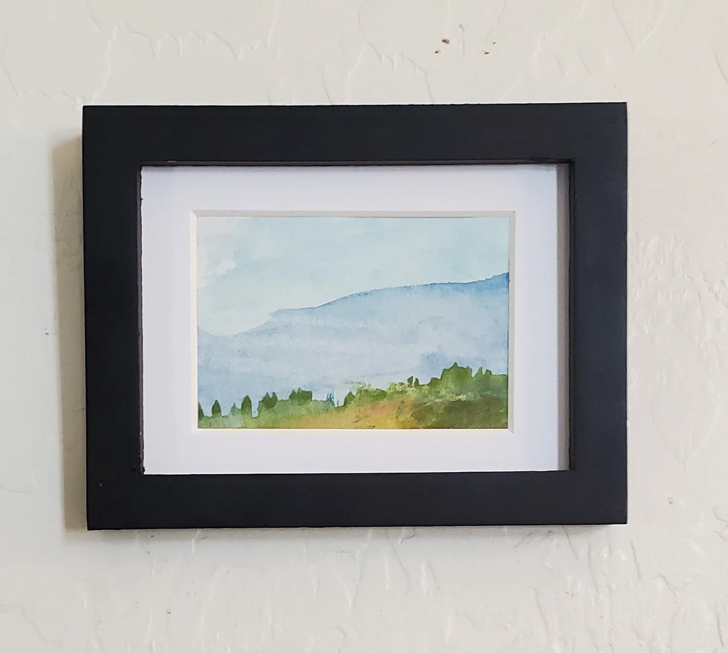 Gentile Ridge Original mini watercolor of  a distant mountain ridge, original miniature artwork by Fred Wilson