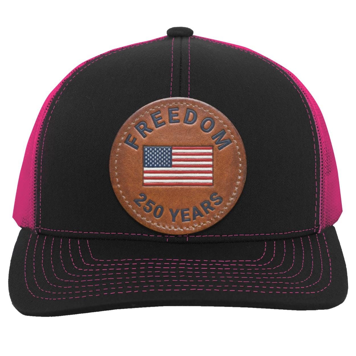 250 Years of Freedom Trucker Hat | American Flag Leather Patch, view 3