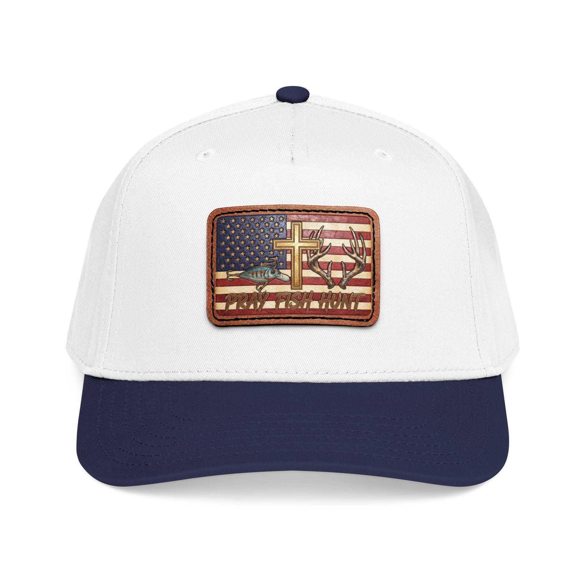 American Flag Cross Leather Patch Baseball Cap | Patriotic Christian Hat
