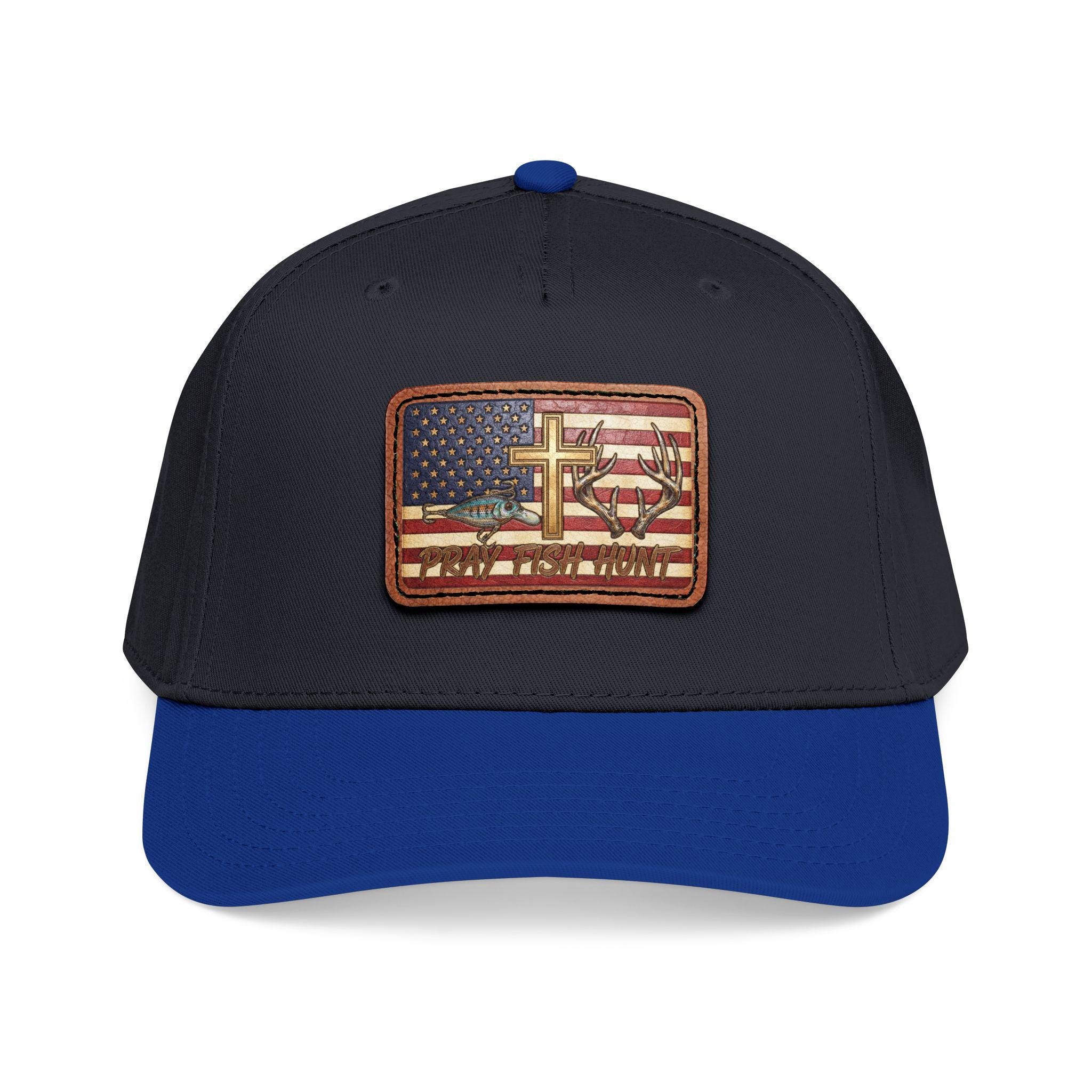 American Flag Cross Leather Patch Baseball Cap | Patriotic Christian Hat, view 2