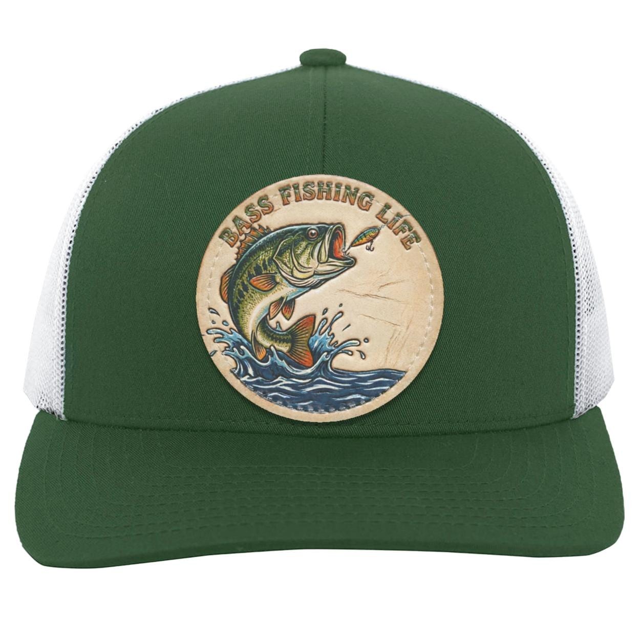 Bass Fishing Life Trucker Hat | Largemouth Bass Tooled Leather Patch Cap