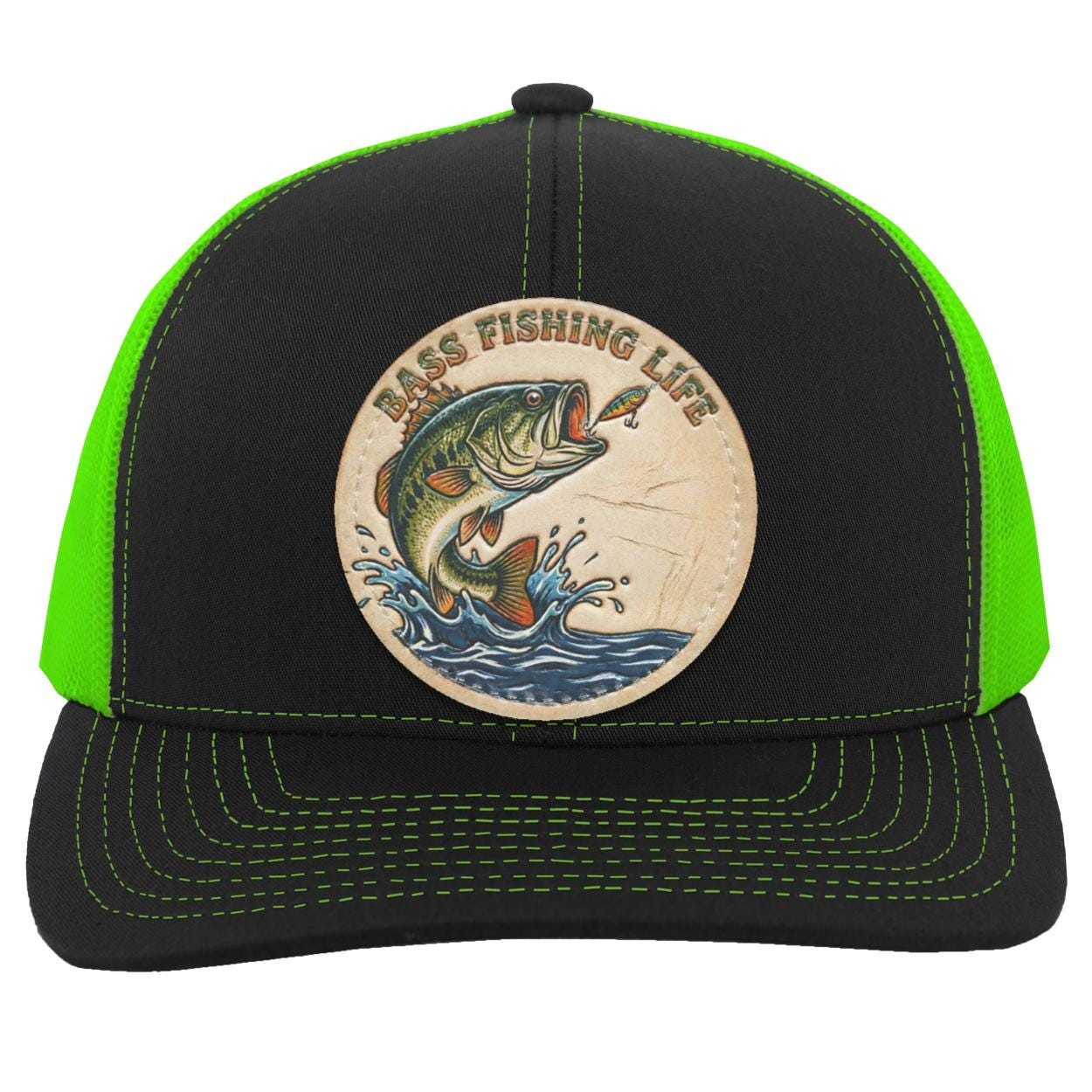 Bass Fishing Life Trucker Hat | Largemouth Bass Tooled Leather Patch Cap, view 4