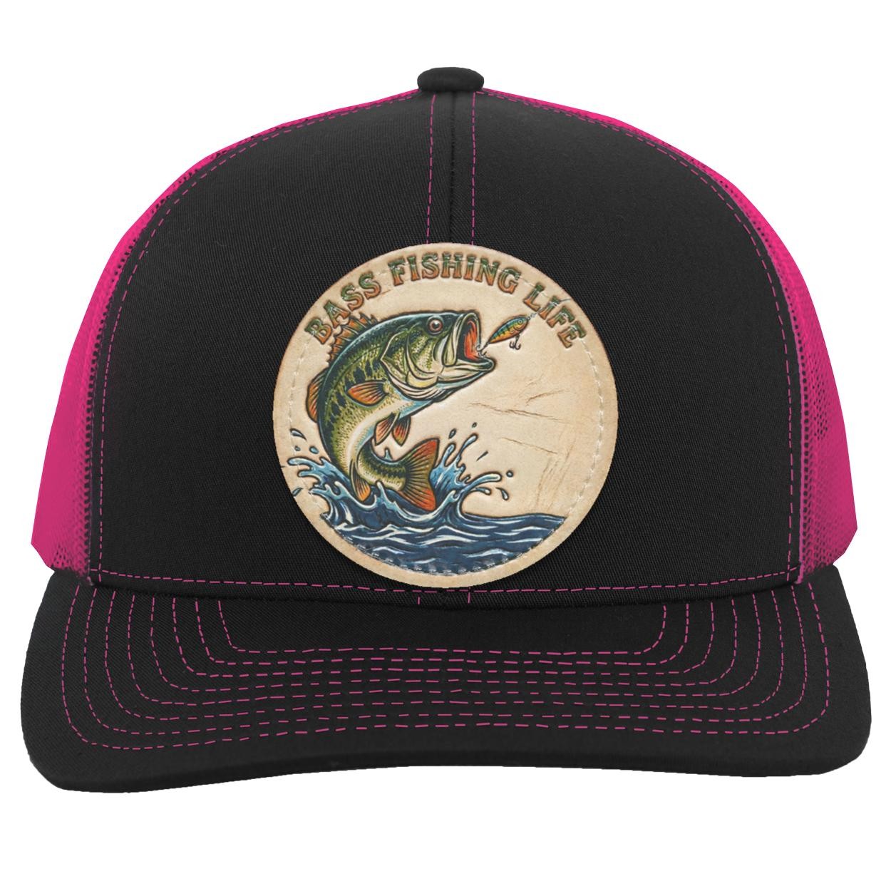 Bass Fishing Life Trucker Hat | Largemouth Bass Tooled Leather Patch Cap, view 5