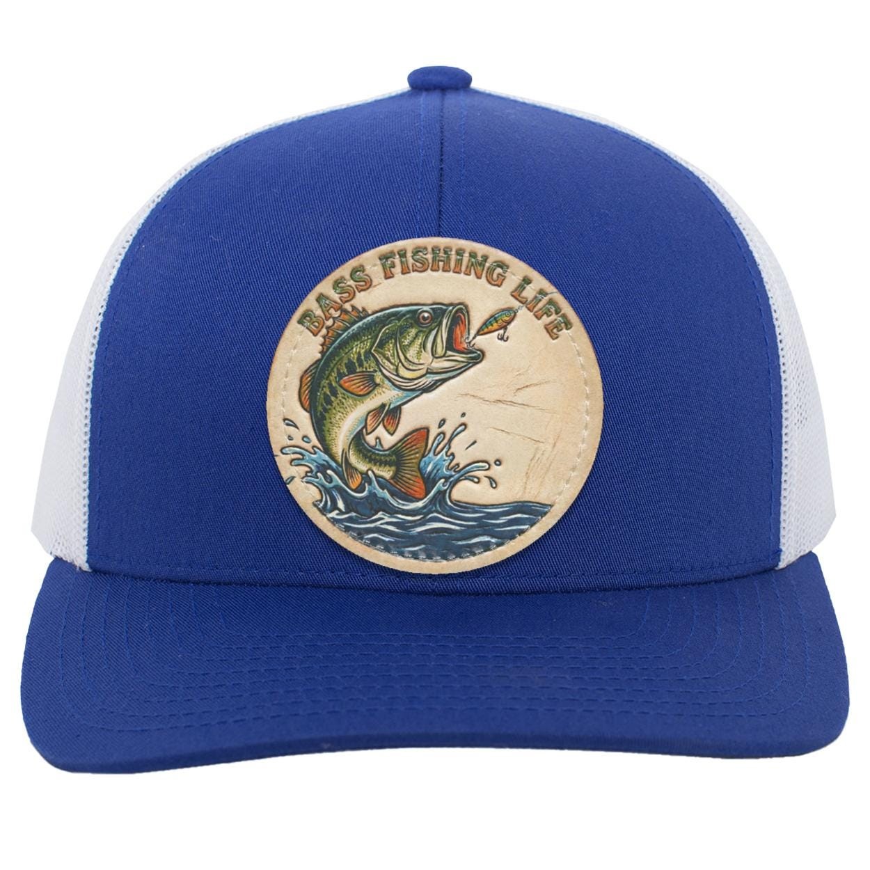 Bass Fishing Life Trucker Hat | Largemouth Bass Tooled Leather Patch Cap, view 6