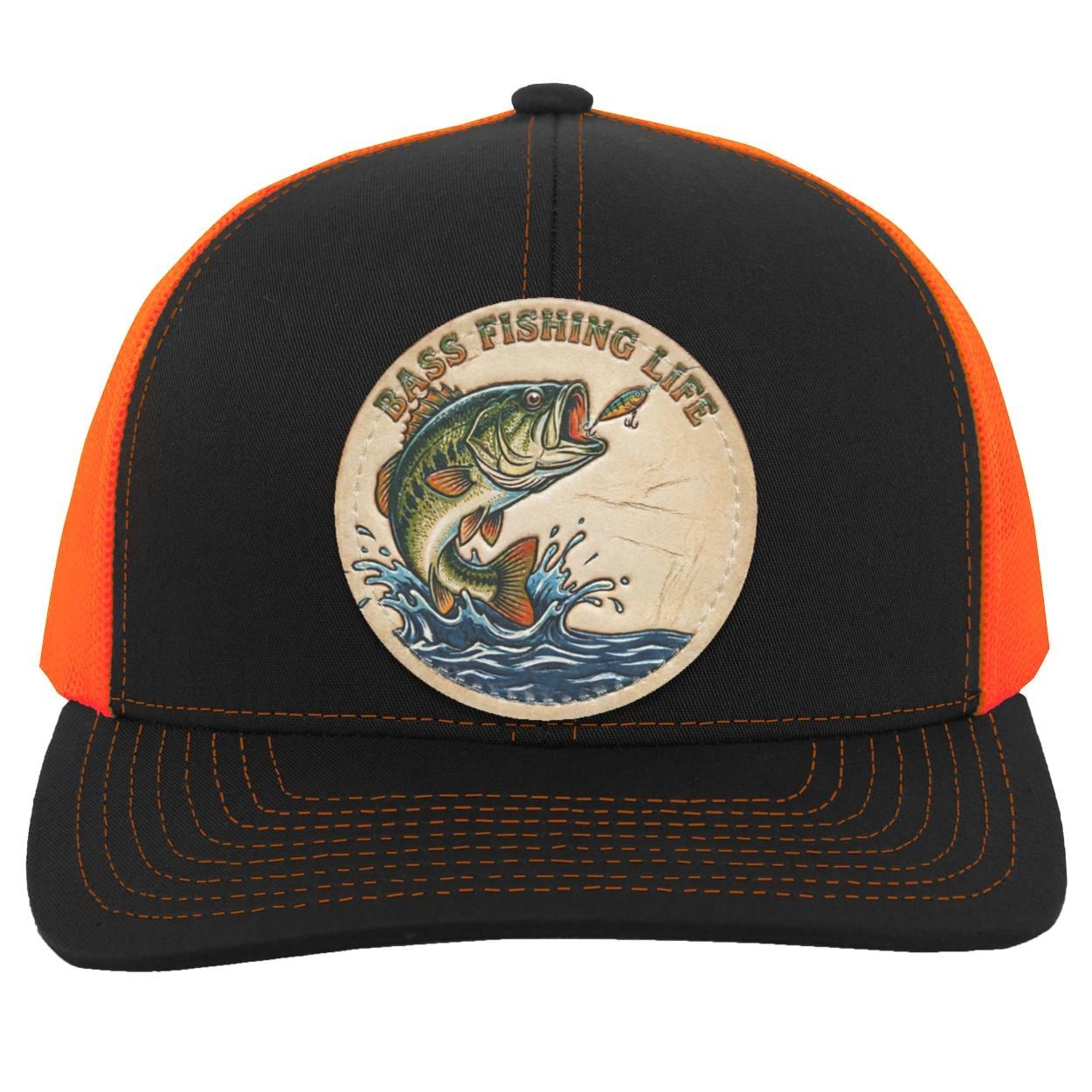 Bass Fishing Life Trucker Hat | Largemouth Bass Tooled Leather Patch Cap, view 7