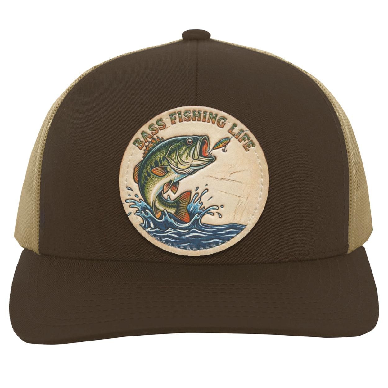 Bass Fishing Life Trucker Hat | Largemouth Bass Tooled Leather Patch Cap, view 8