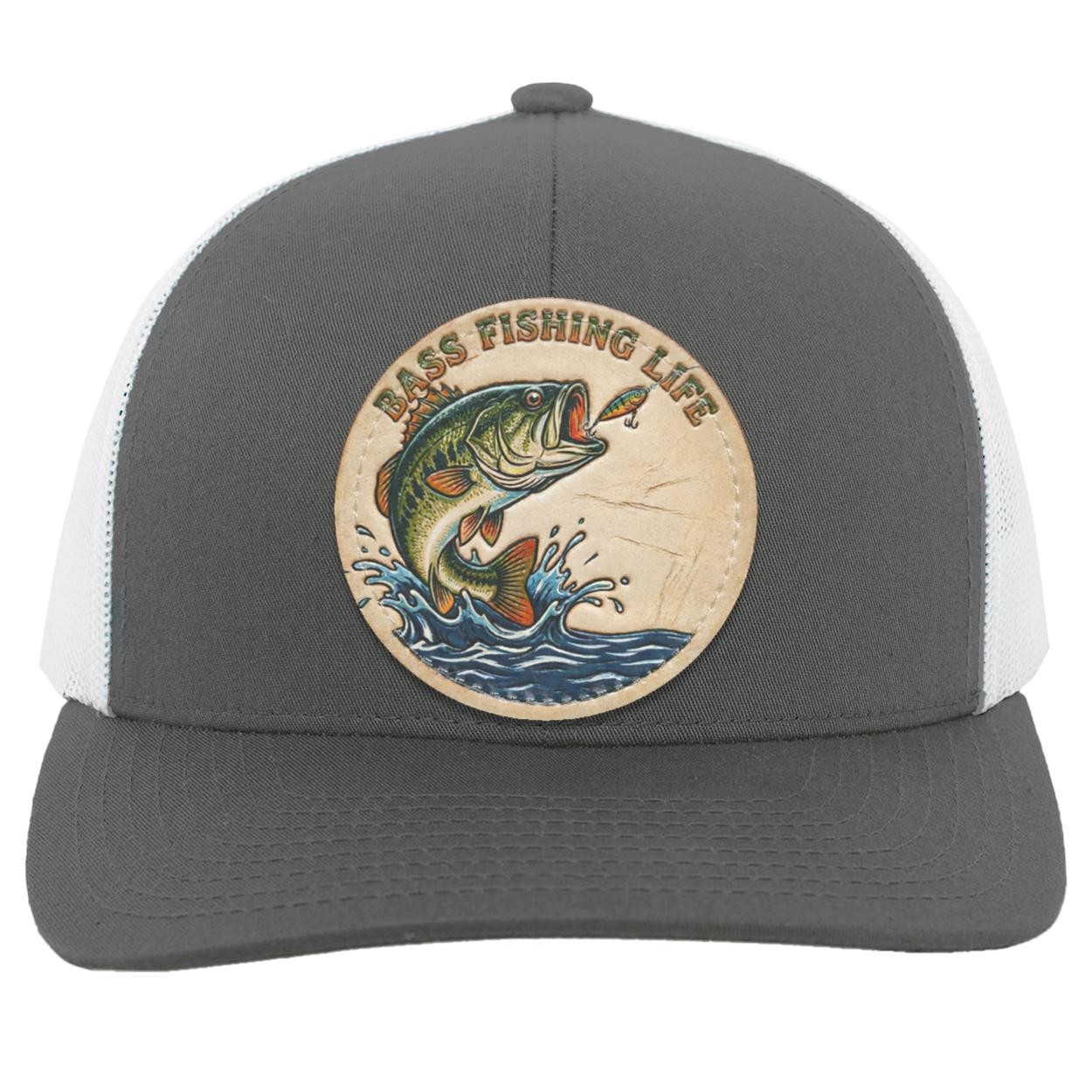 Bass Fishing Life Trucker Hat | Largemouth Bass Tooled Leather Patch Cap, view 9
