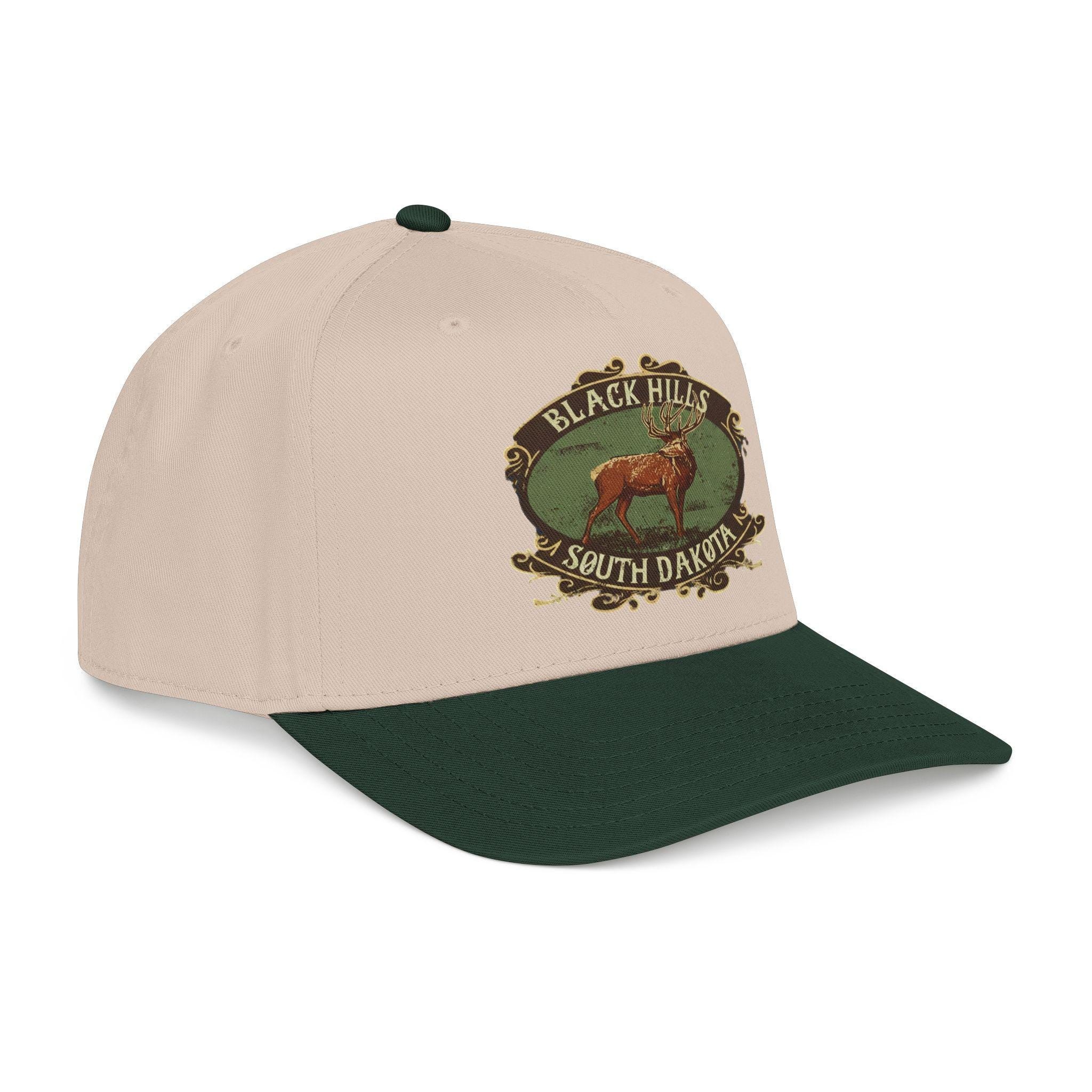 Black Hills South Dakota Elk emblem Mid Profile Baseball Cap | Vintage outdoor travel hat