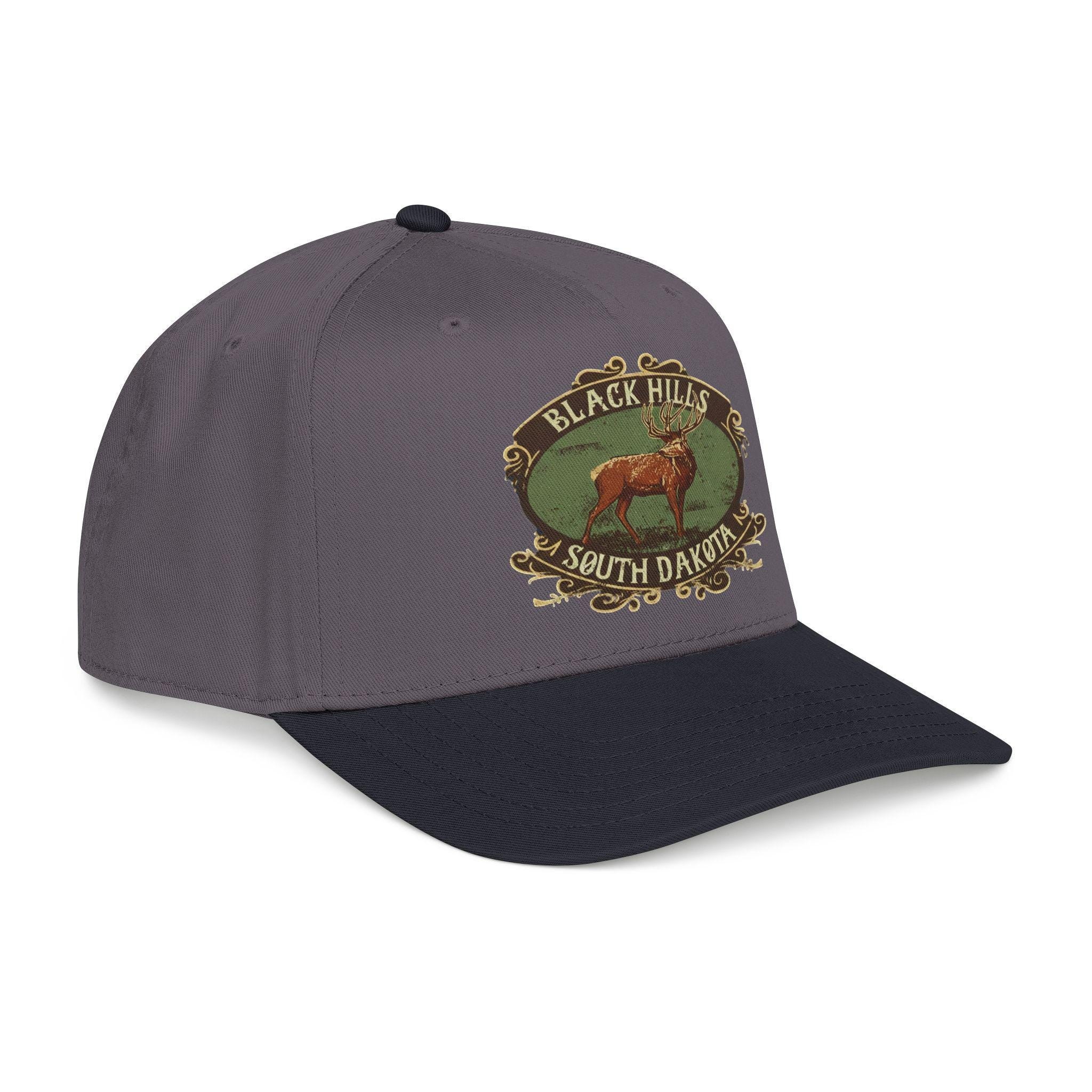 Black Hills South Dakota Elk emblem Mid Profile Baseball Cap | Vintage outdoor travel hat, view 10