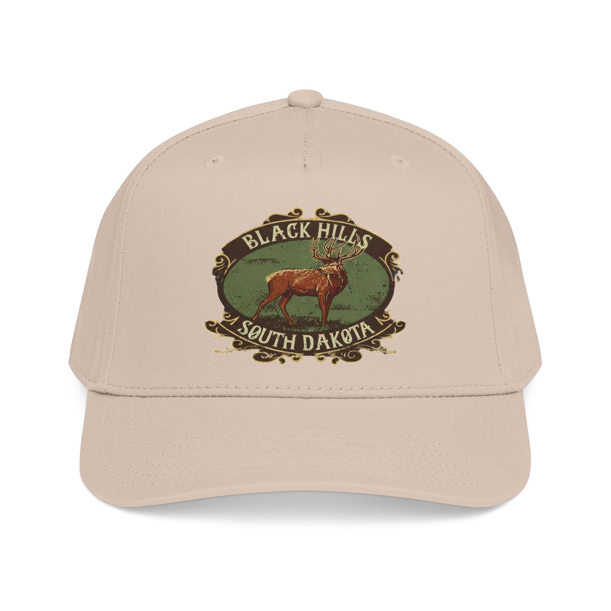 Black Hills South Dakota Elk emblem Mid Profile Baseball Cap | Vintage outdoor travel hat, view 11