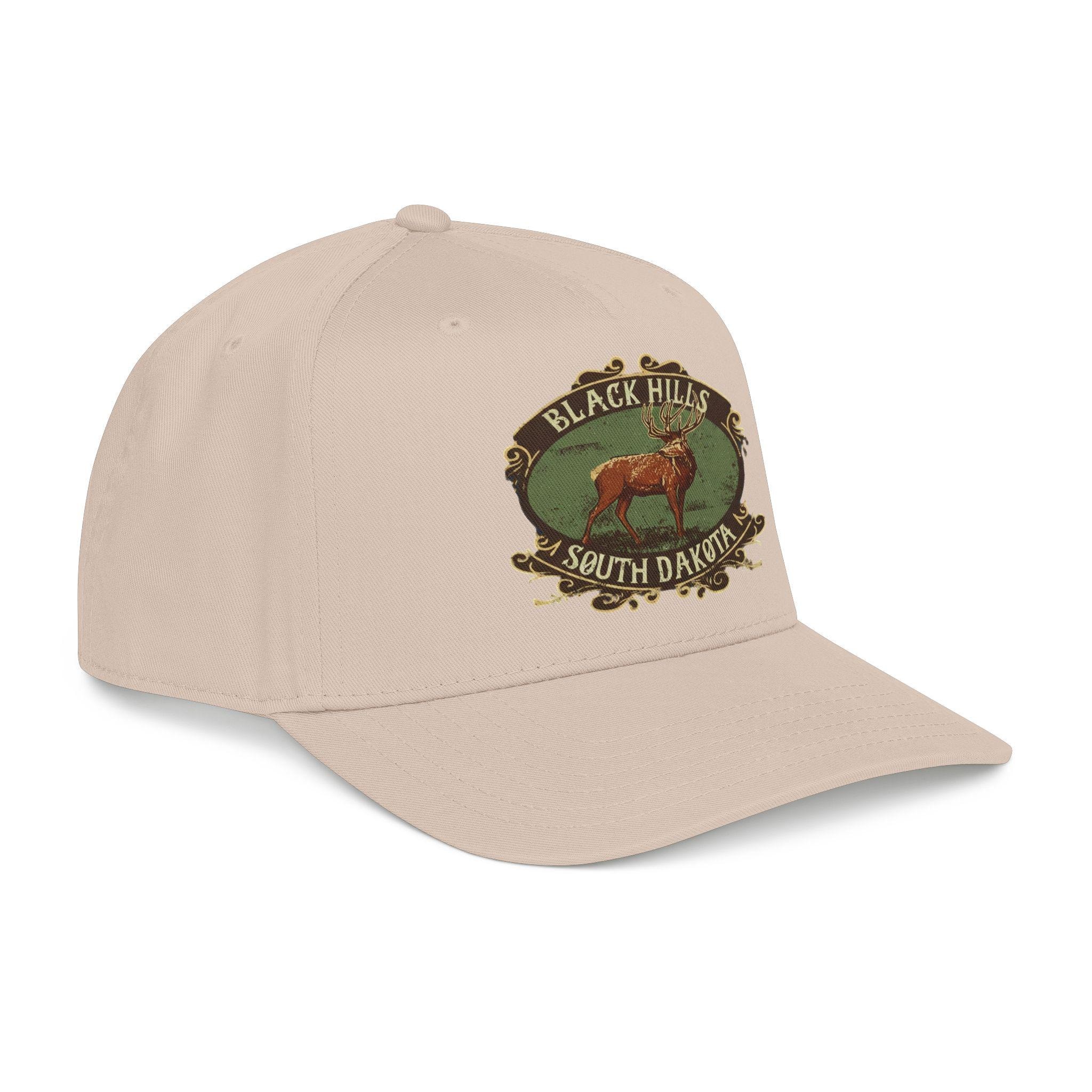 Black Hills South Dakota Elk emblem Mid Profile Baseball Cap | Vintage outdoor travel hat, view 12