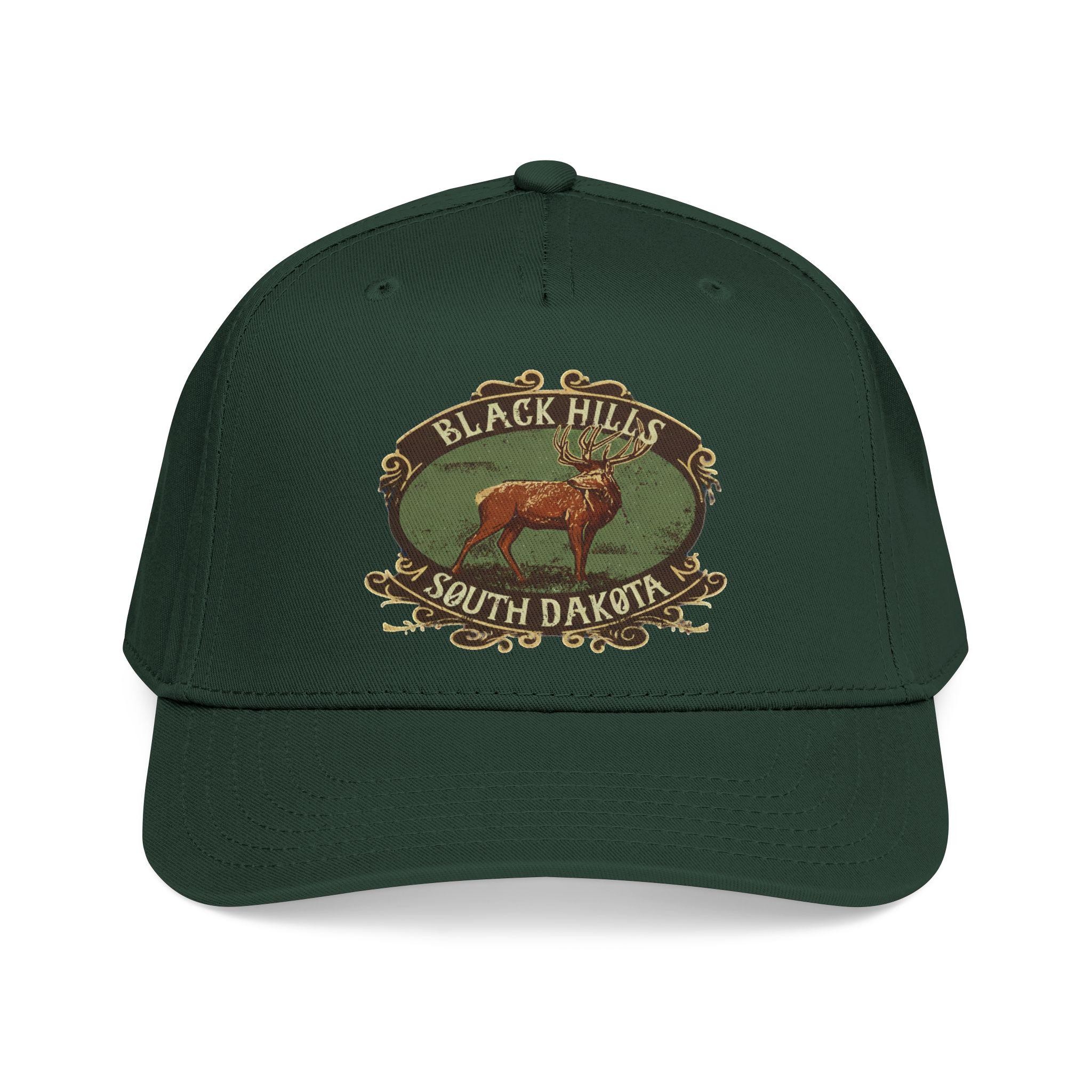 Black Hills South Dakota Elk emblem Mid Profile Baseball Cap | Vintage outdoor travel hat, view 15