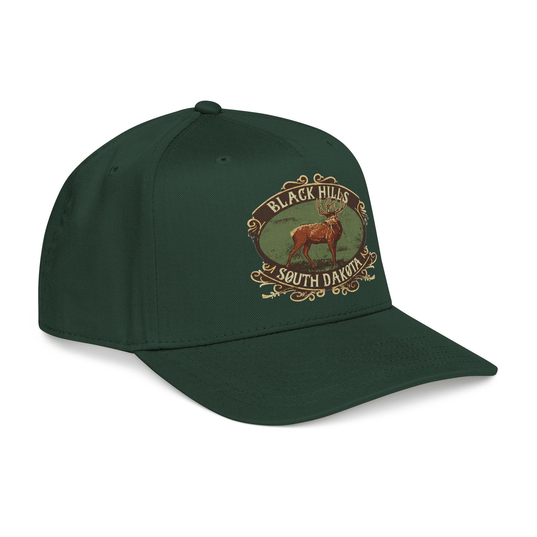 Black Hills South Dakota Elk emblem Mid Profile Baseball Cap | Vintage outdoor travel hat, view 16