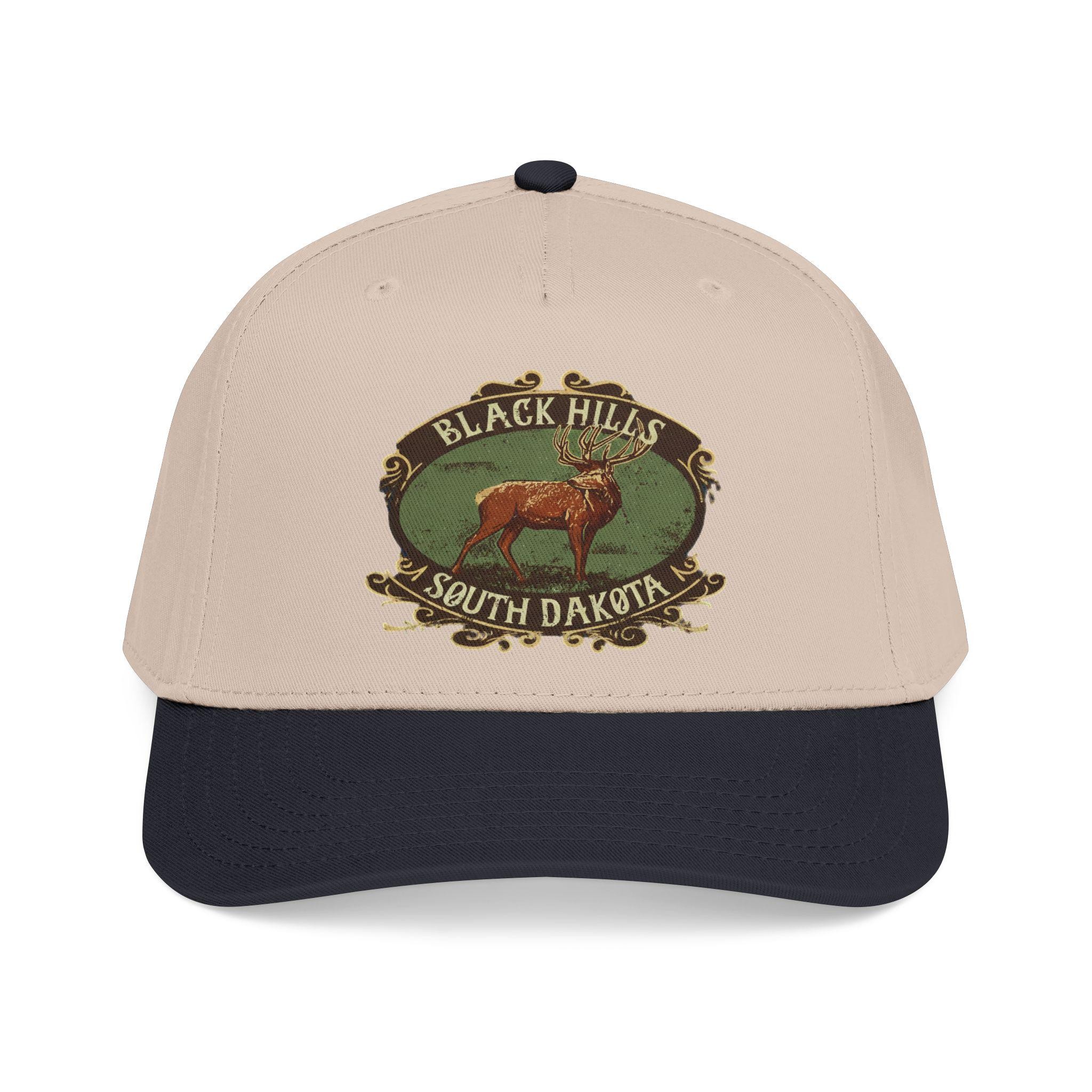 Black Hills South Dakota Elk emblem Mid Profile Baseball Cap | Vintage outdoor travel hat, view 17