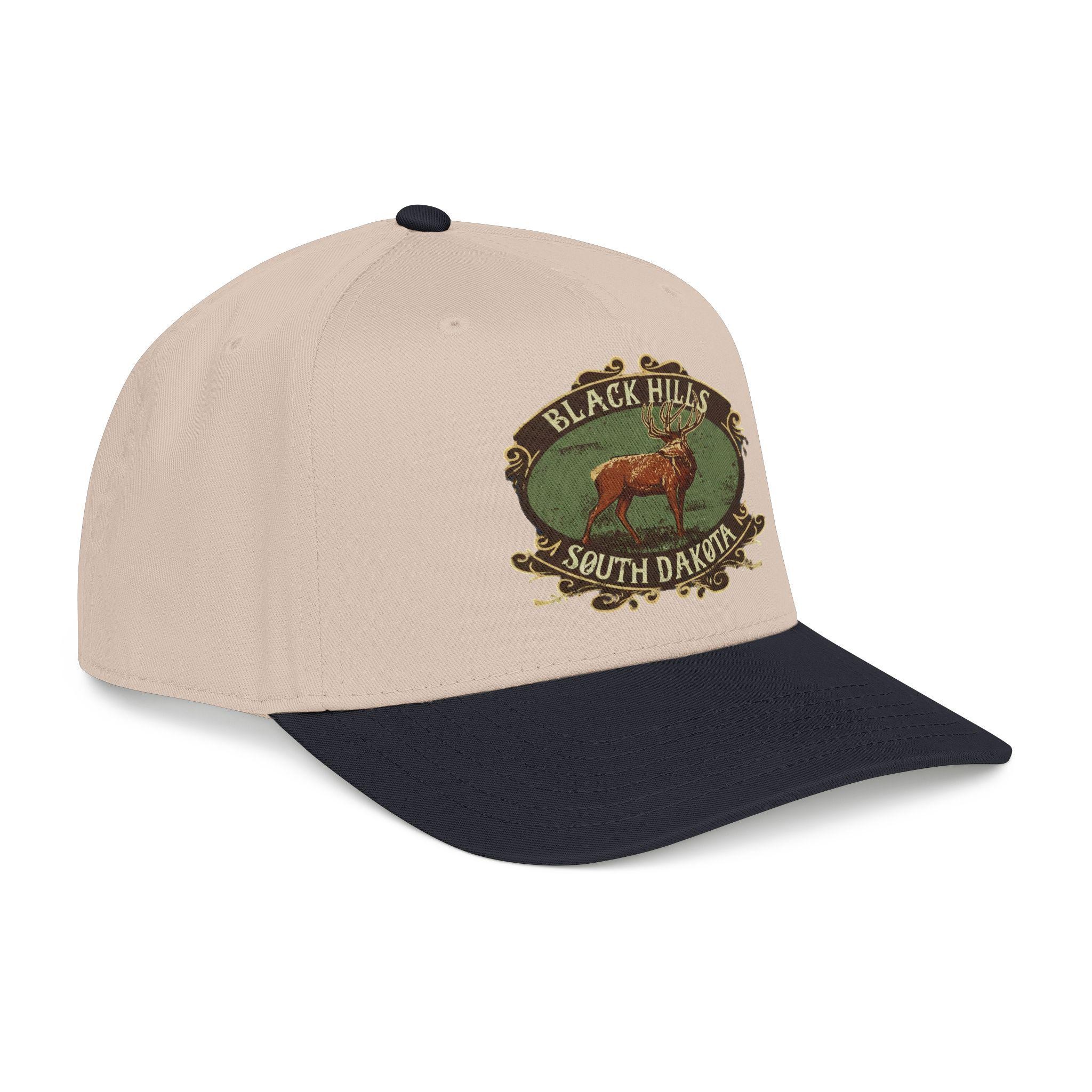 Black Hills South Dakota Elk emblem Mid Profile Baseball Cap | Vintage outdoor travel hat, view 18
