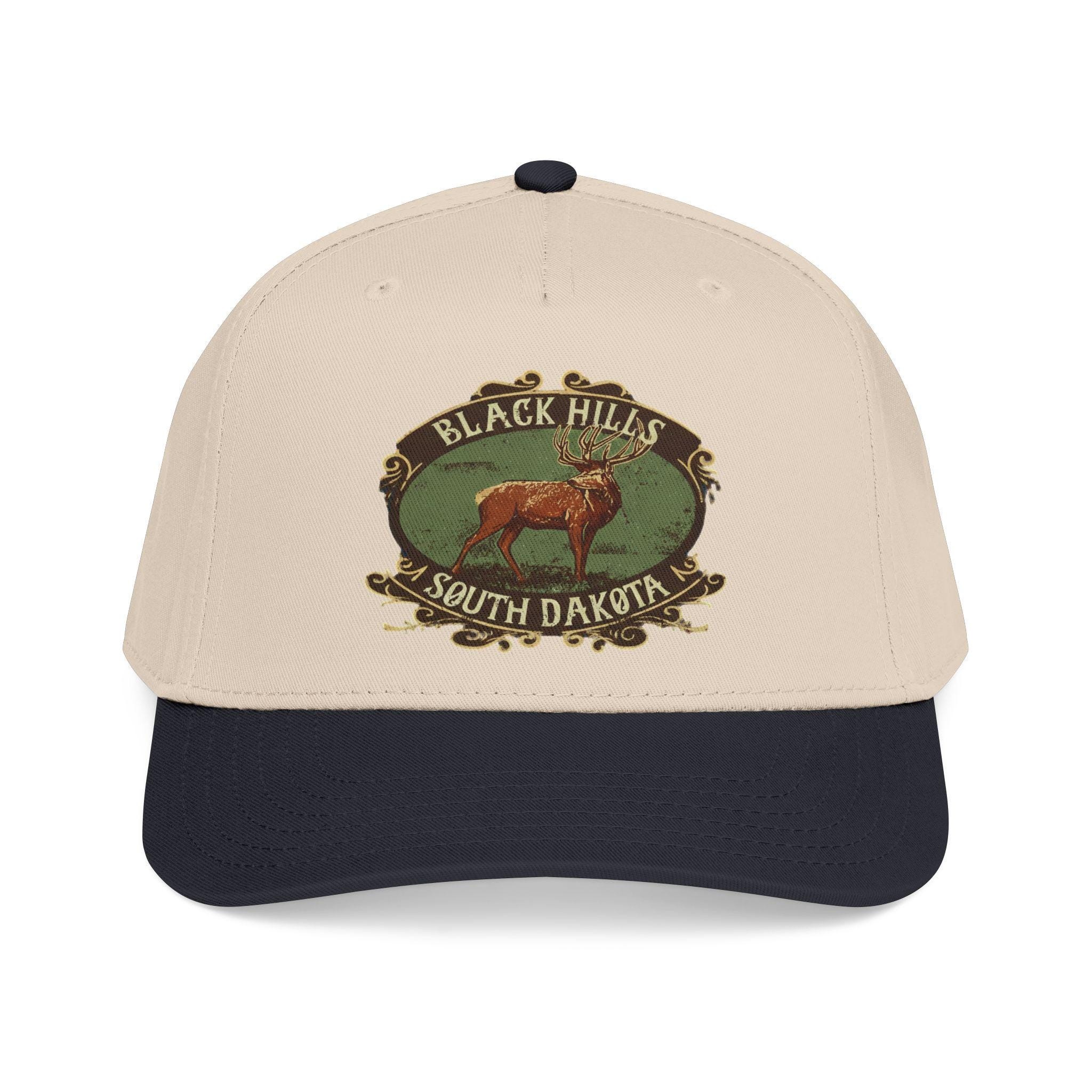 Black Hills South Dakota Elk emblem Mid Profile Baseball Cap | Vintage outdoor travel hat, view 19