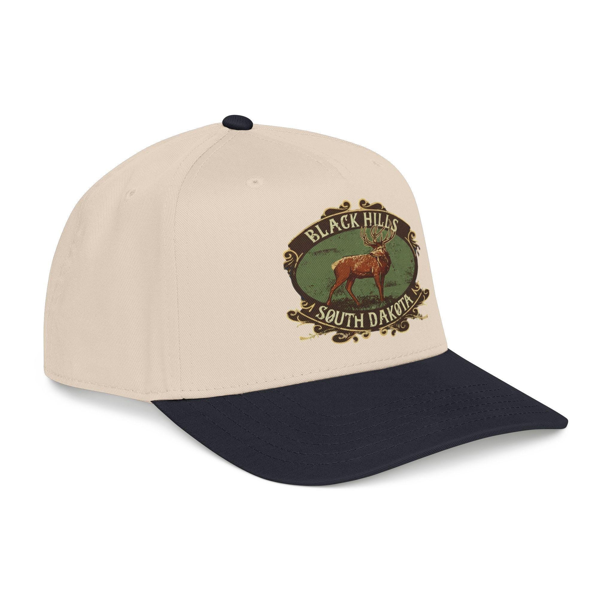 Black Hills South Dakota Elk emblem Mid Profile Baseball Cap | Vintage outdoor travel hat, view 20