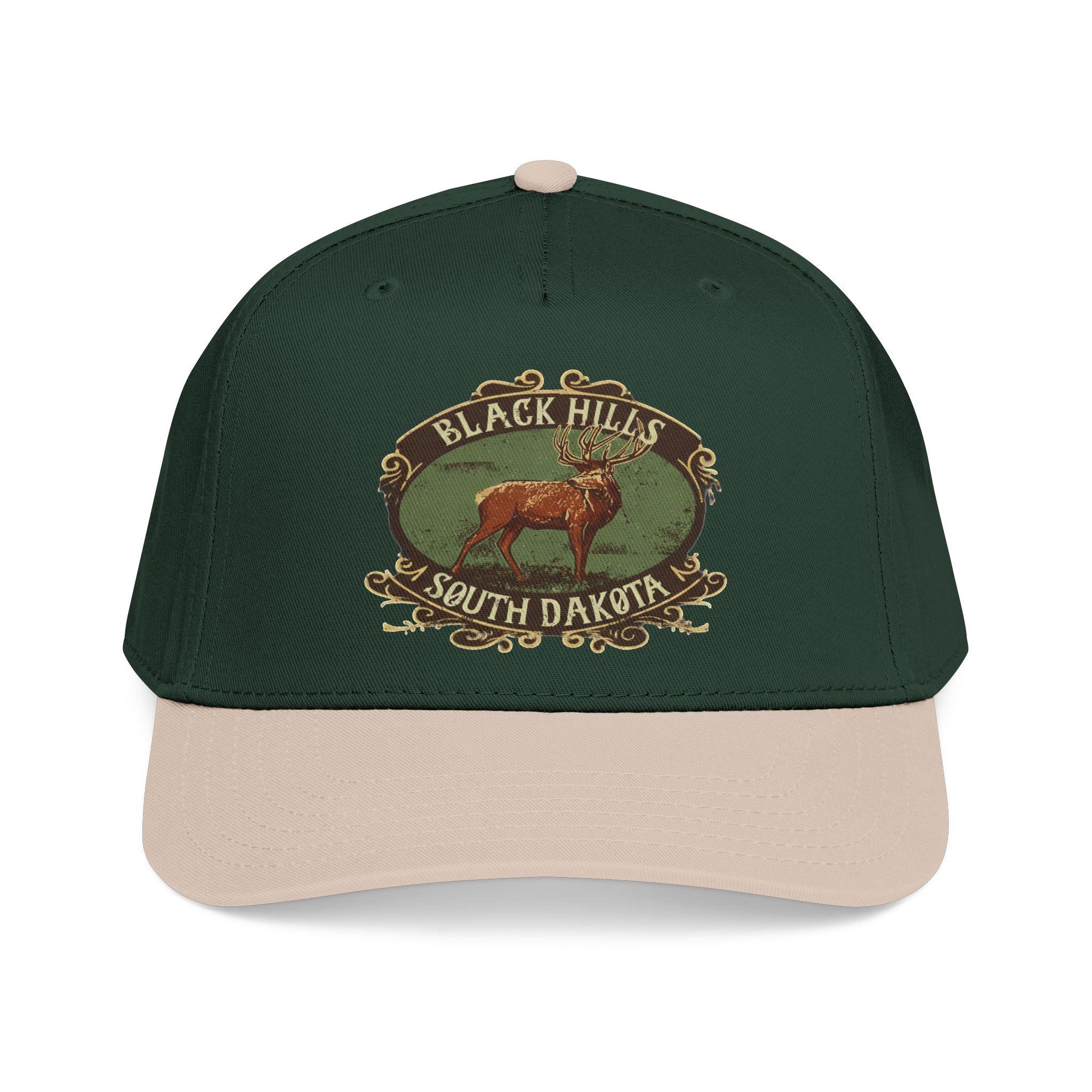 Black Hills South Dakota Elk emblem Mid Profile Baseball Cap | Vintage outdoor travel hat, view 4