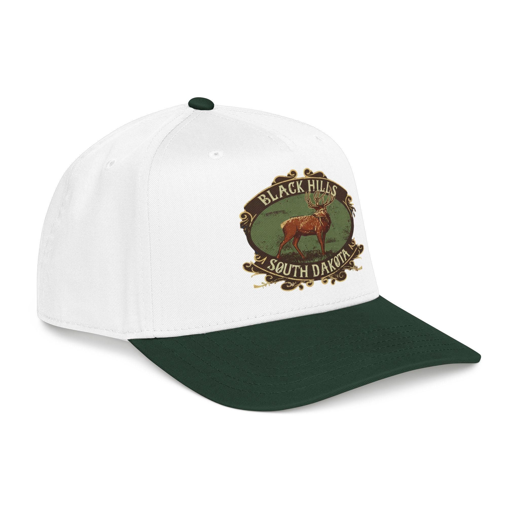 Black Hills South Dakota Elk emblem Mid Profile Baseball Cap | Vintage outdoor travel hat, view 5