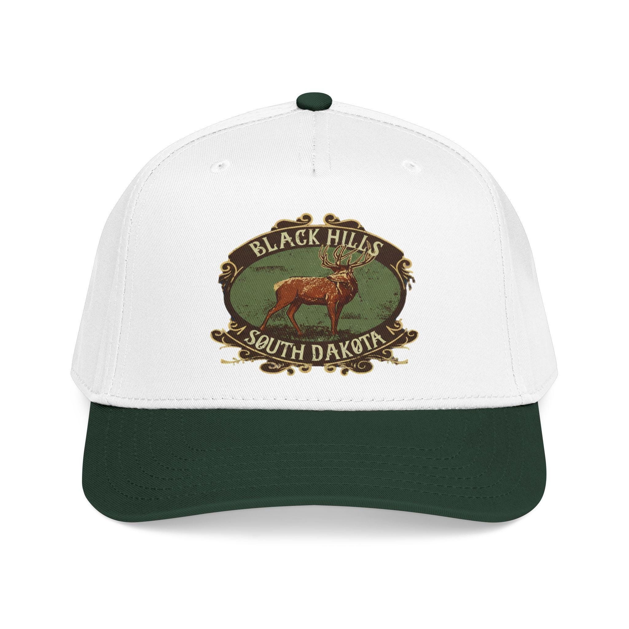 Black Hills South Dakota Elk emblem Mid Profile Baseball Cap | Vintage outdoor travel hat, view 6