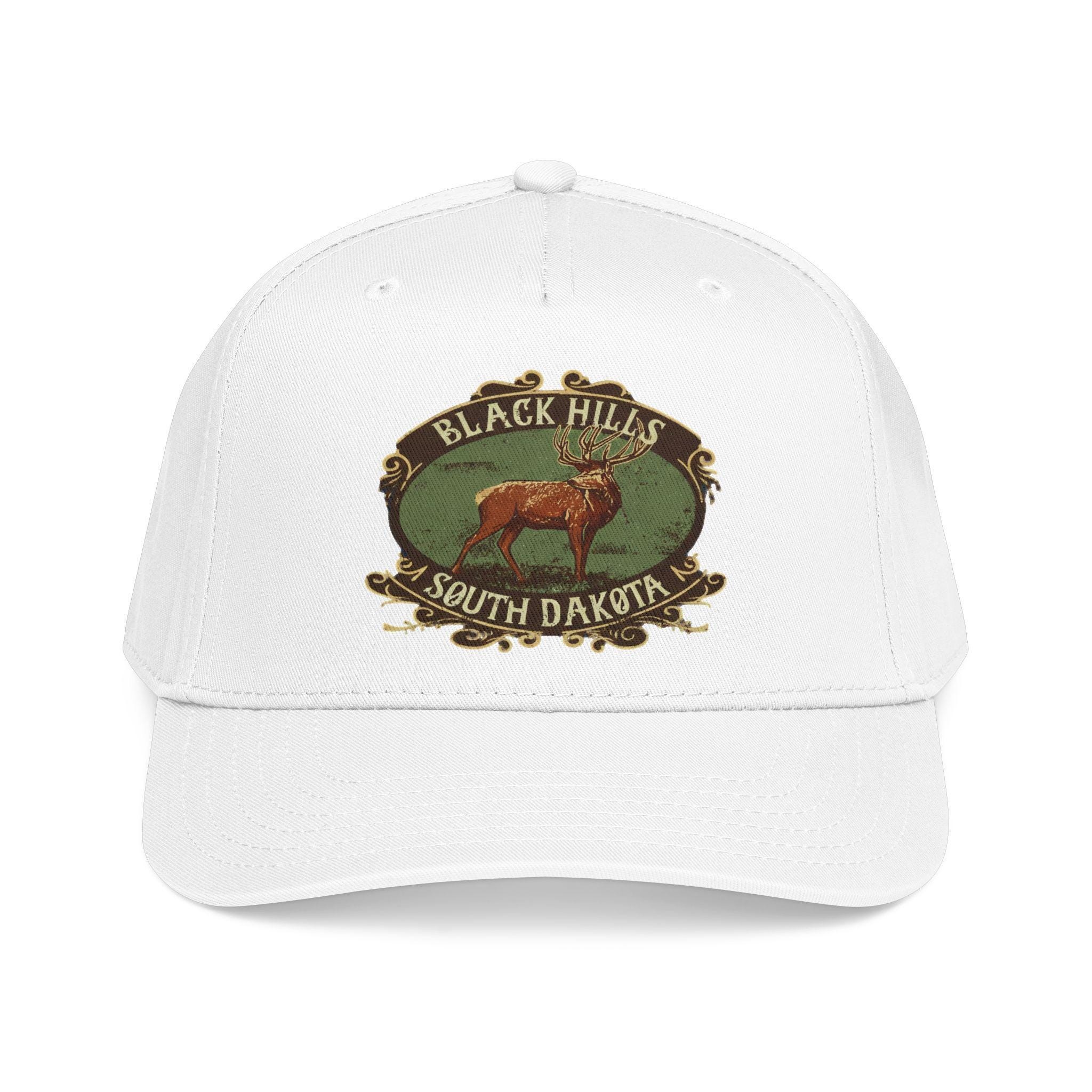 Black Hills South Dakota Elk emblem Mid Profile Baseball Cap | Vintage outdoor travel hat, view 7