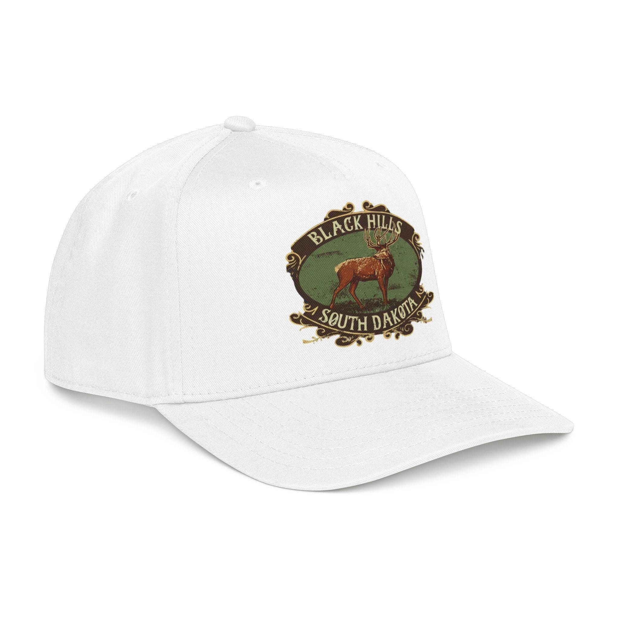 Black Hills South Dakota Elk emblem Mid Profile Baseball Cap | Vintage outdoor travel hat, view 8